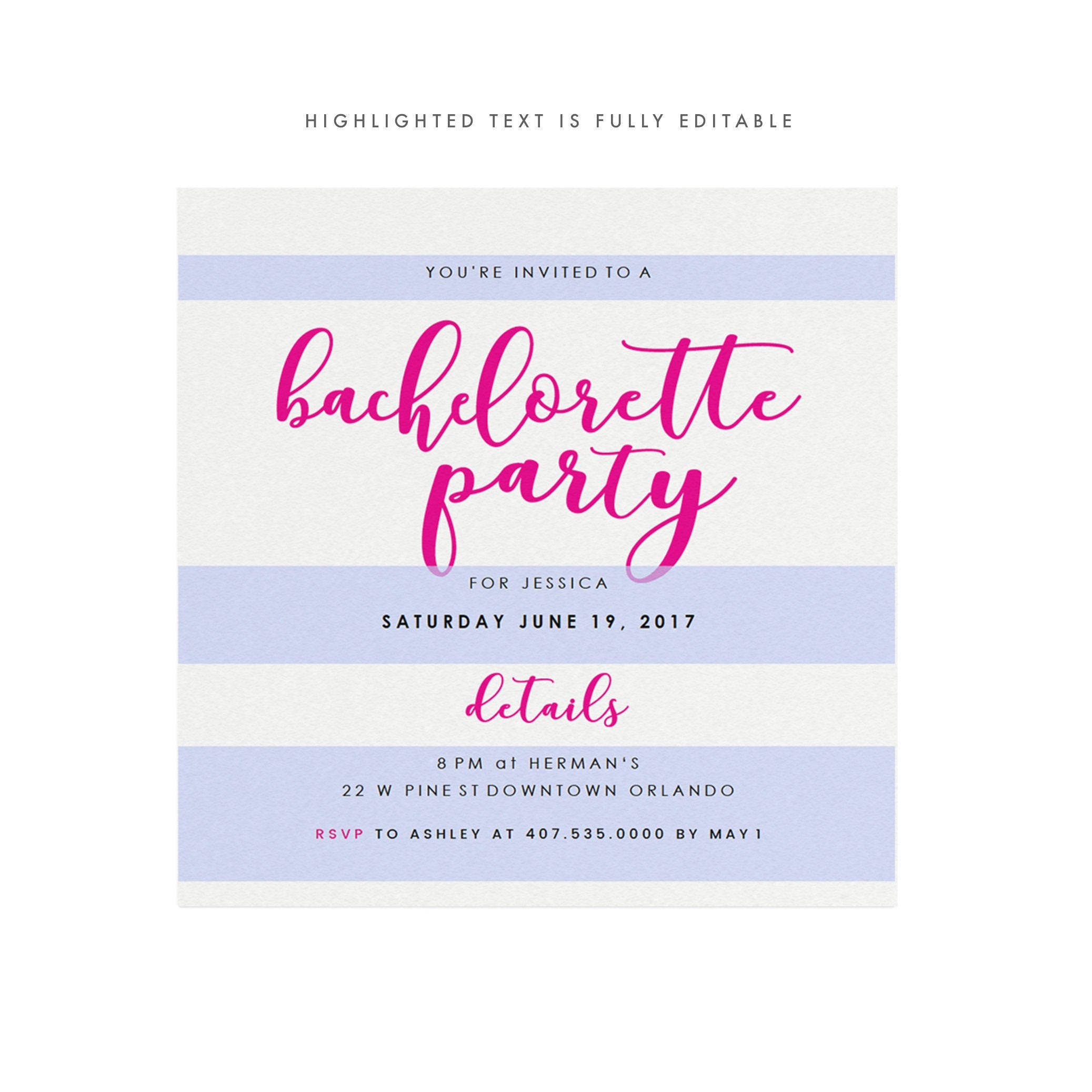 Pink Calligraphy Bachelorette Party Invitation Template (PDF Instant Download)