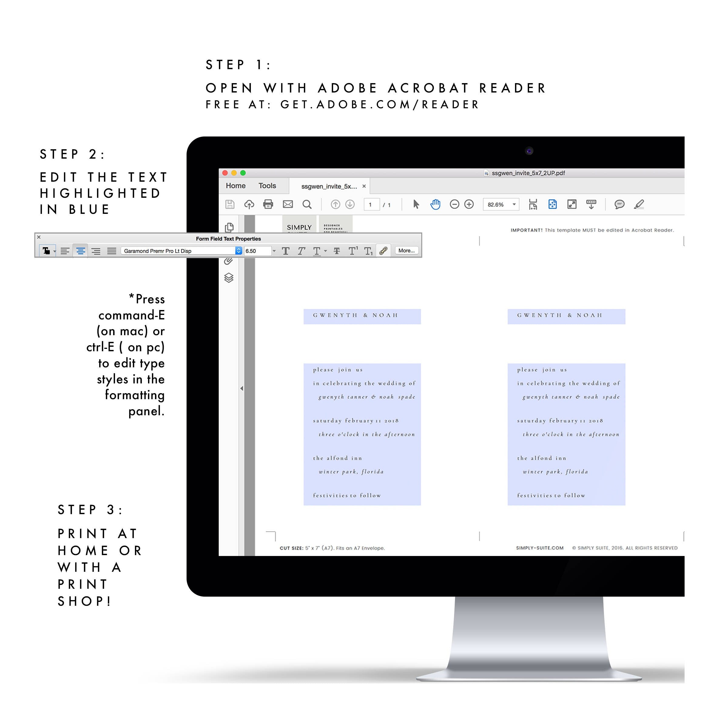 Minimalist Wedding Invitation Template: Gwen 5x7 (Editable PDF)