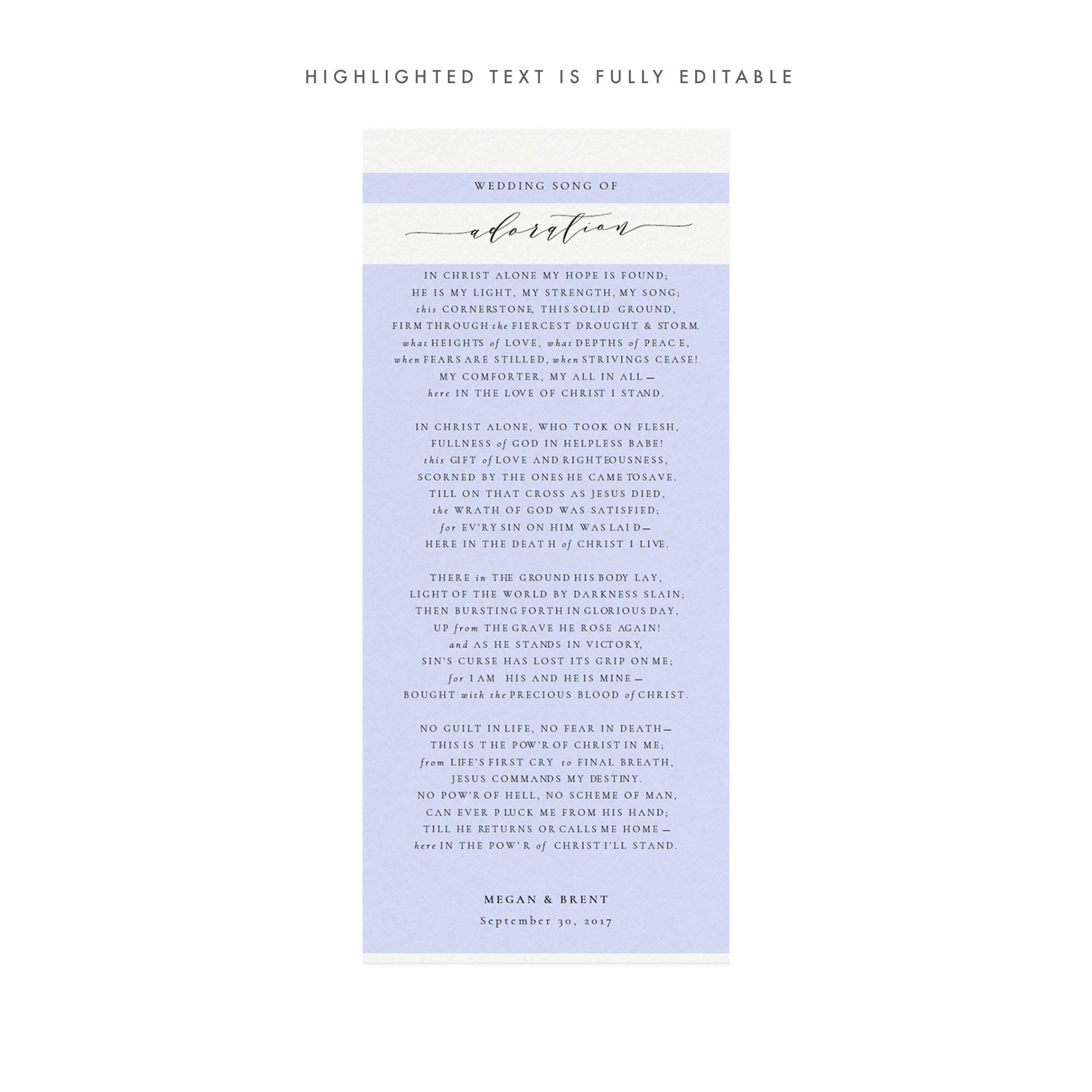 Calligraphy Wedding Song of Adoration Printable (PDF Instant Download)