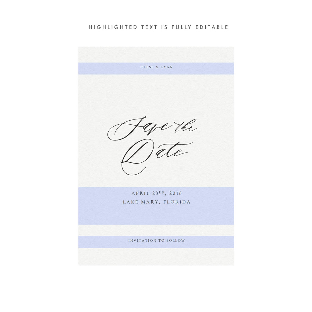 Calligraphy Save the Date Template: Minimalist Design (PDF Download)
