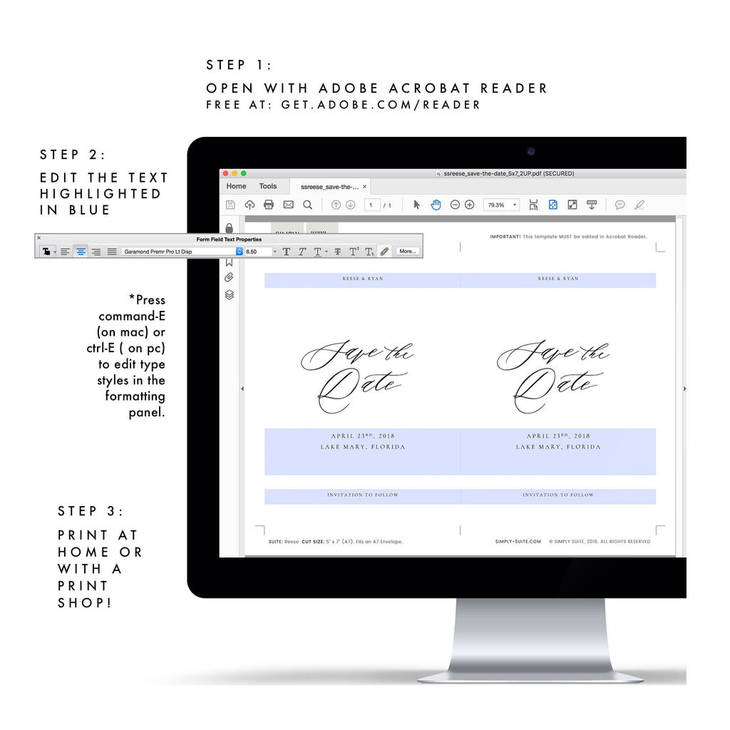 Calligraphy Save the Date Template: Minimalist Design (PDF Download)