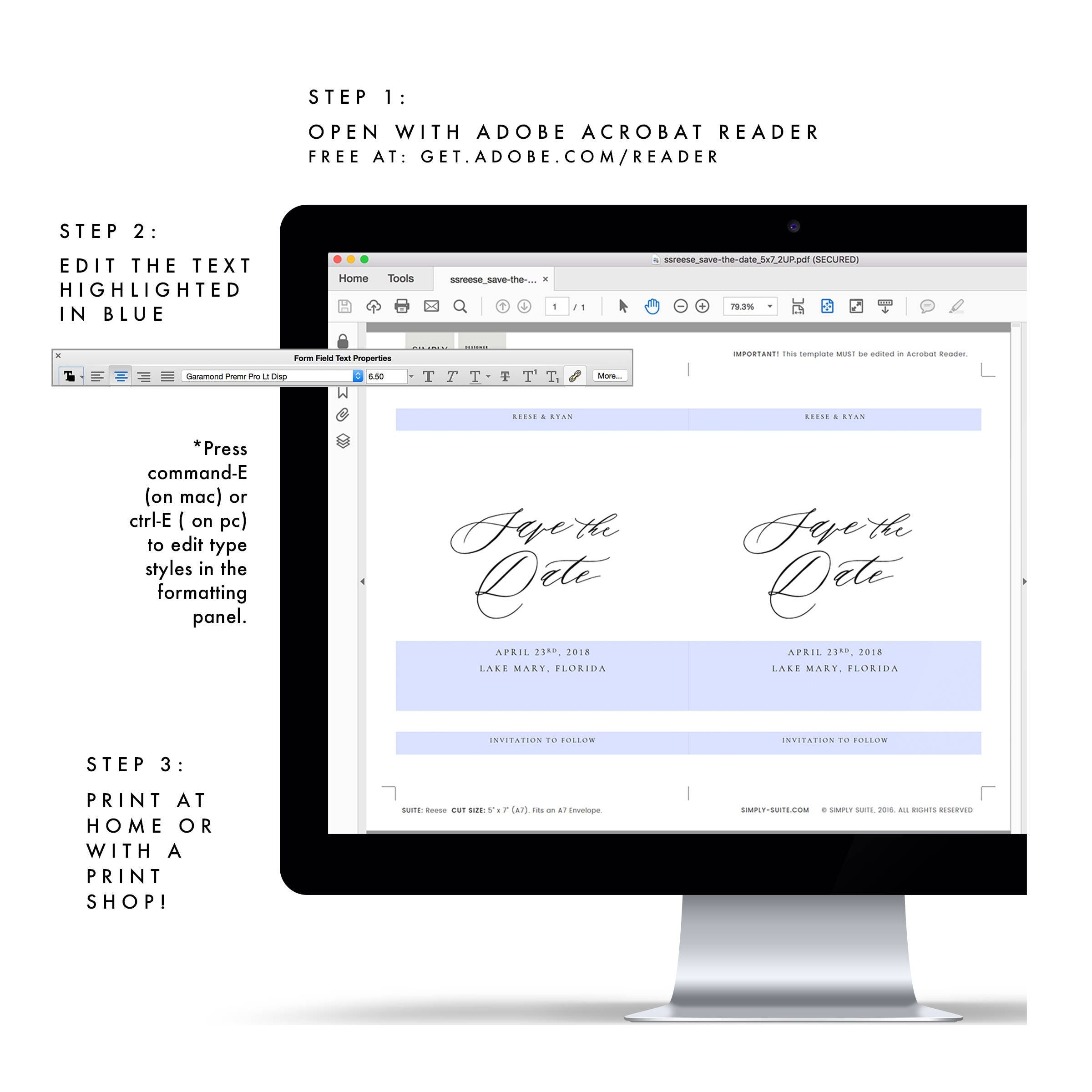 Calligraphy Save the Date Template: Minimalist Design (PDF Download)