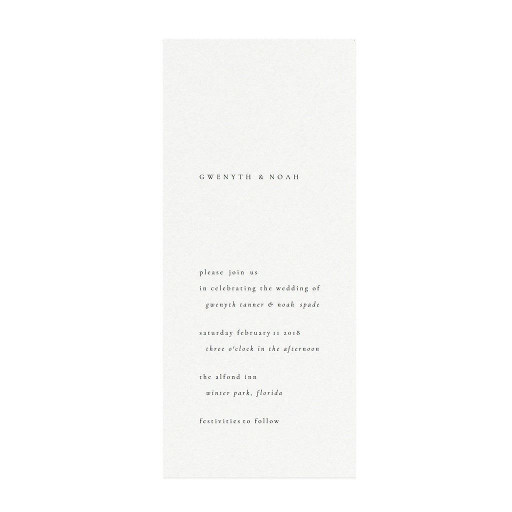 Minimalist Wedding Invitation Template: Gwen, 4x9 (Editable PDF)