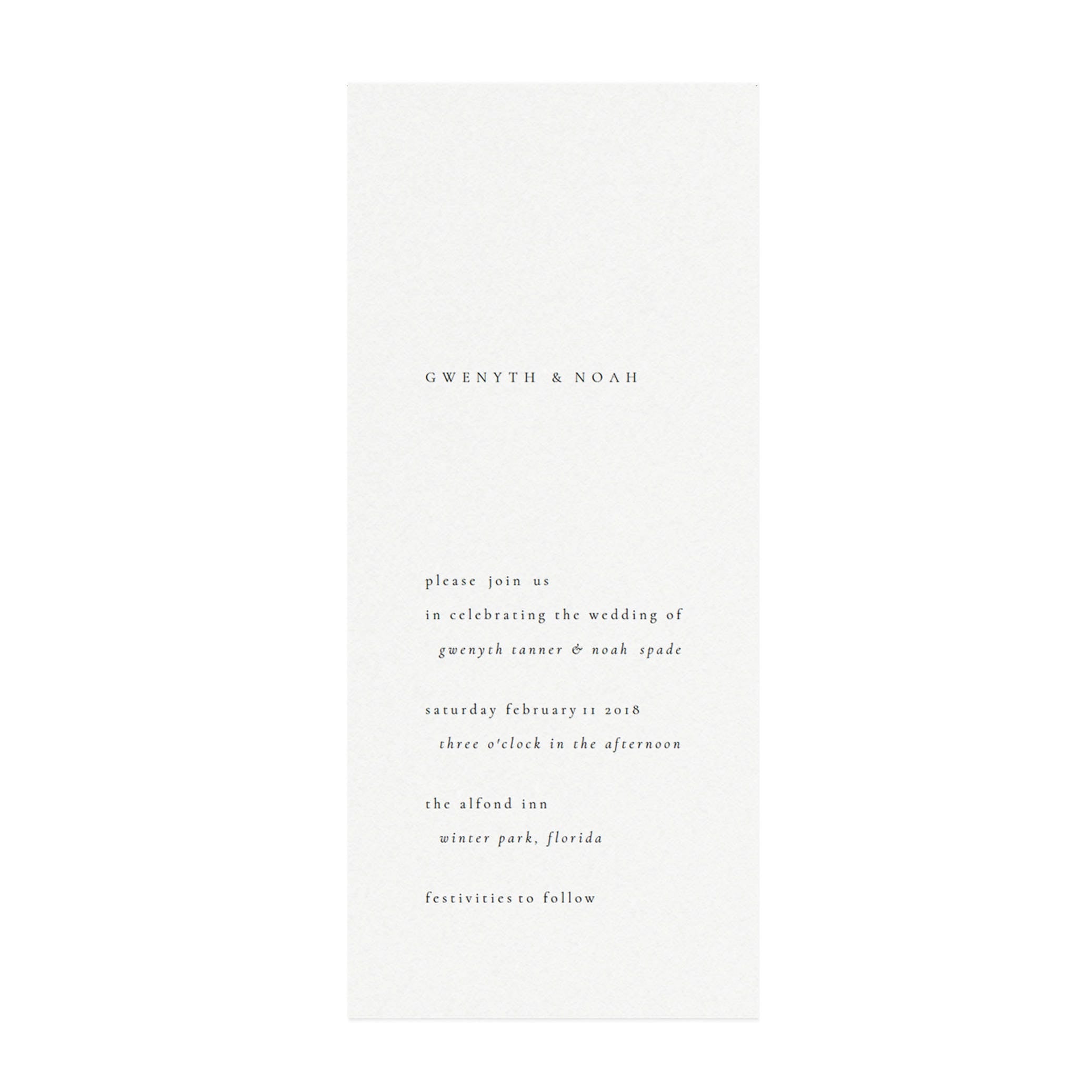 Minimalist Wedding Invitation Template: Gwen, 4x9 (Editable PDF)
