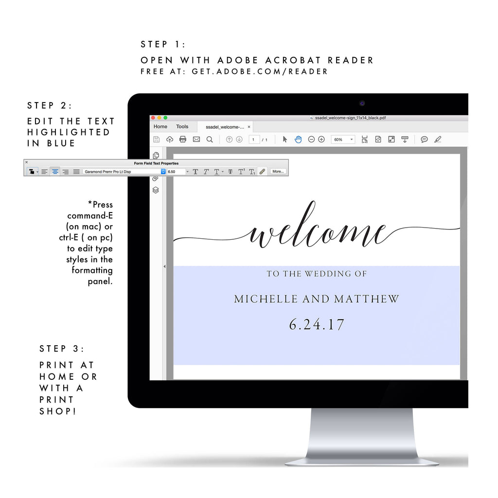 Calligraphy Wedding Welcome Sign Template (PDF Instant Download)