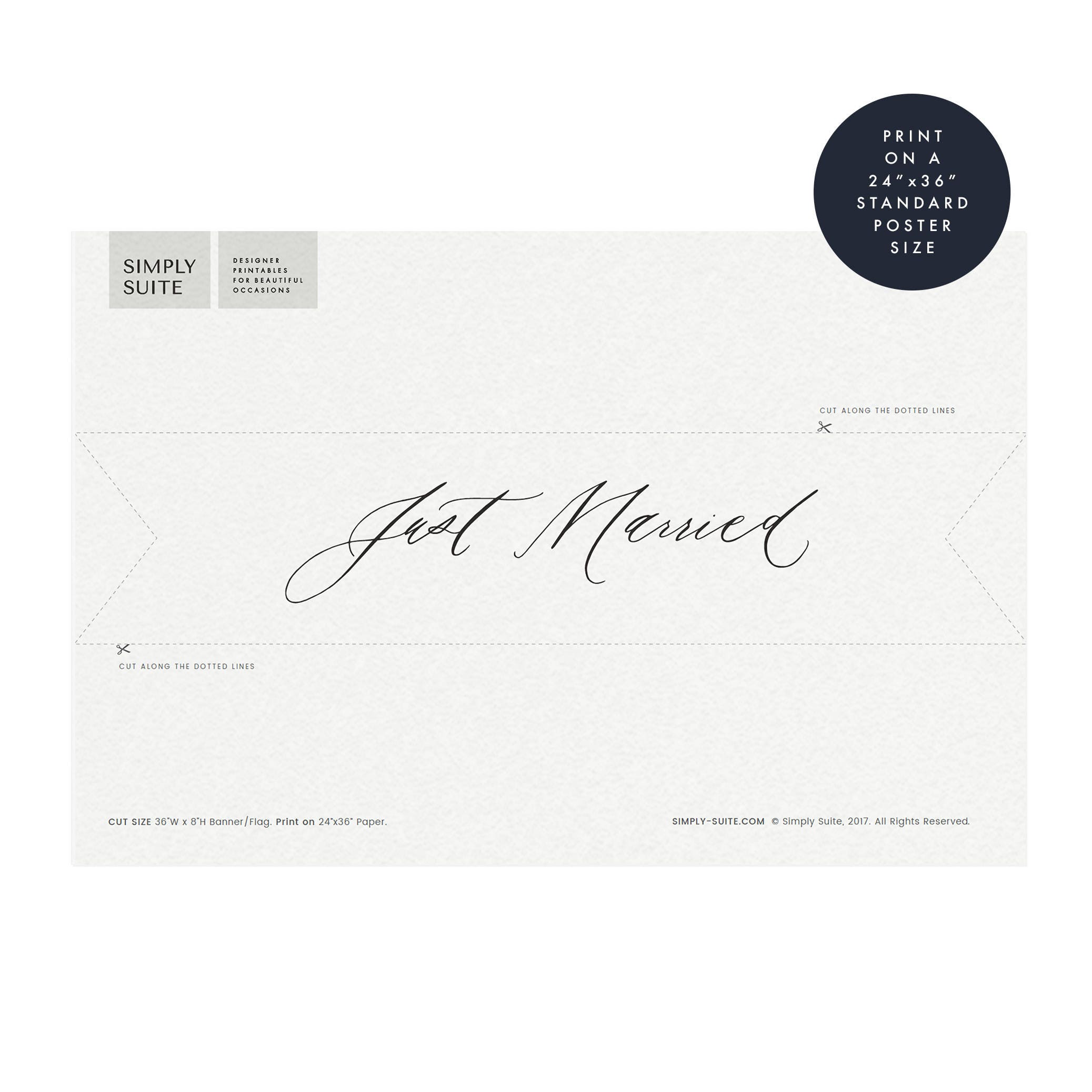Just Married Banner: Calligraphy Wedding Sign (PDF Download)