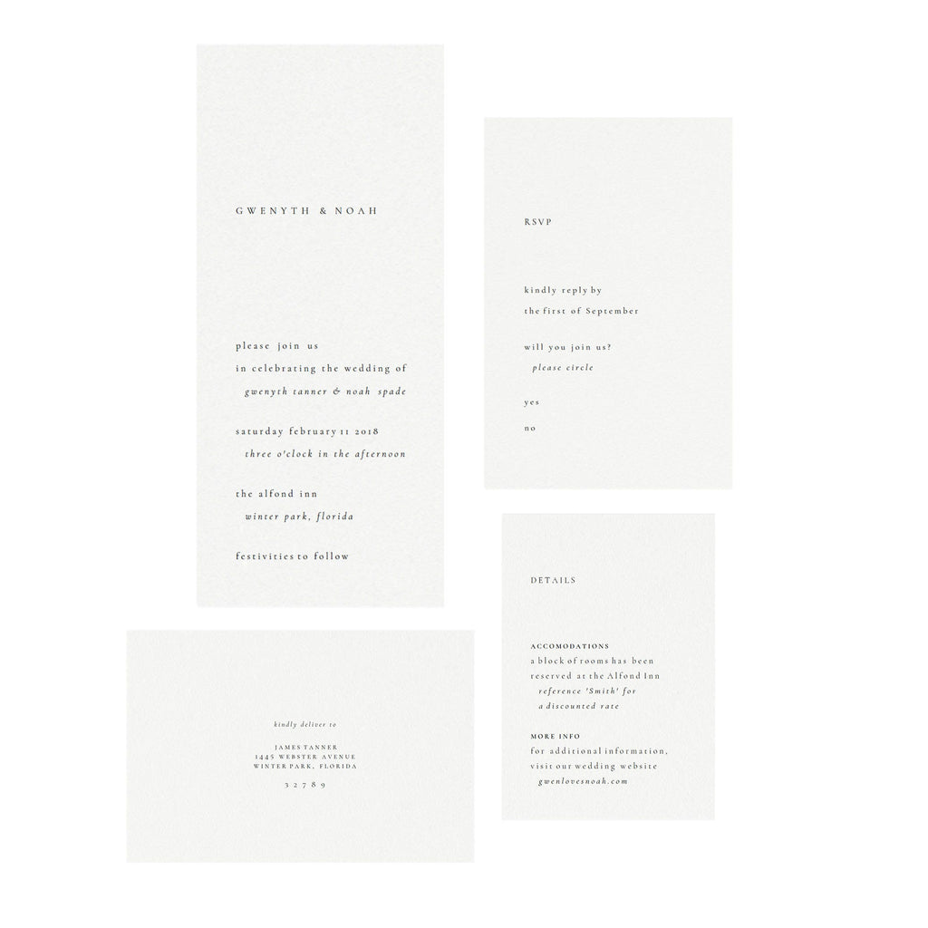Minimalist Calligraphy Wedding Invitation Template: Gwen Suite (DIY Instant Download)