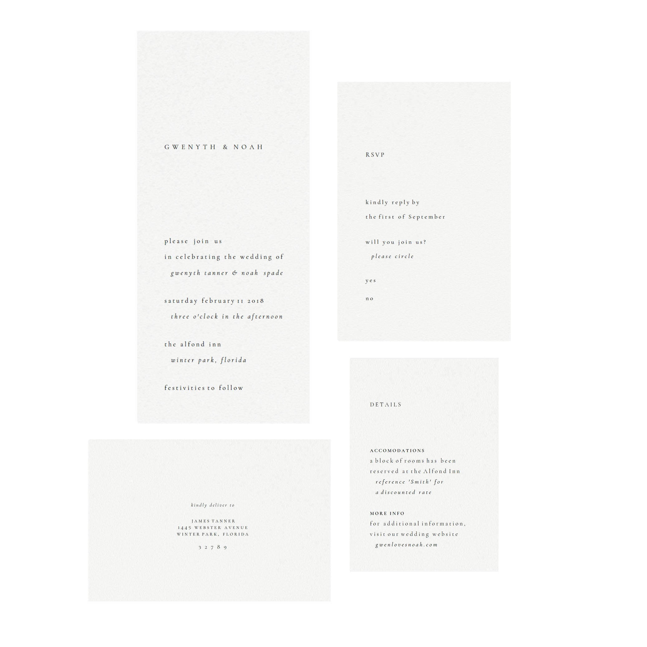 Minimalist Calligraphy Wedding Invitation Template: Gwen Suite (DIY Instant Download)