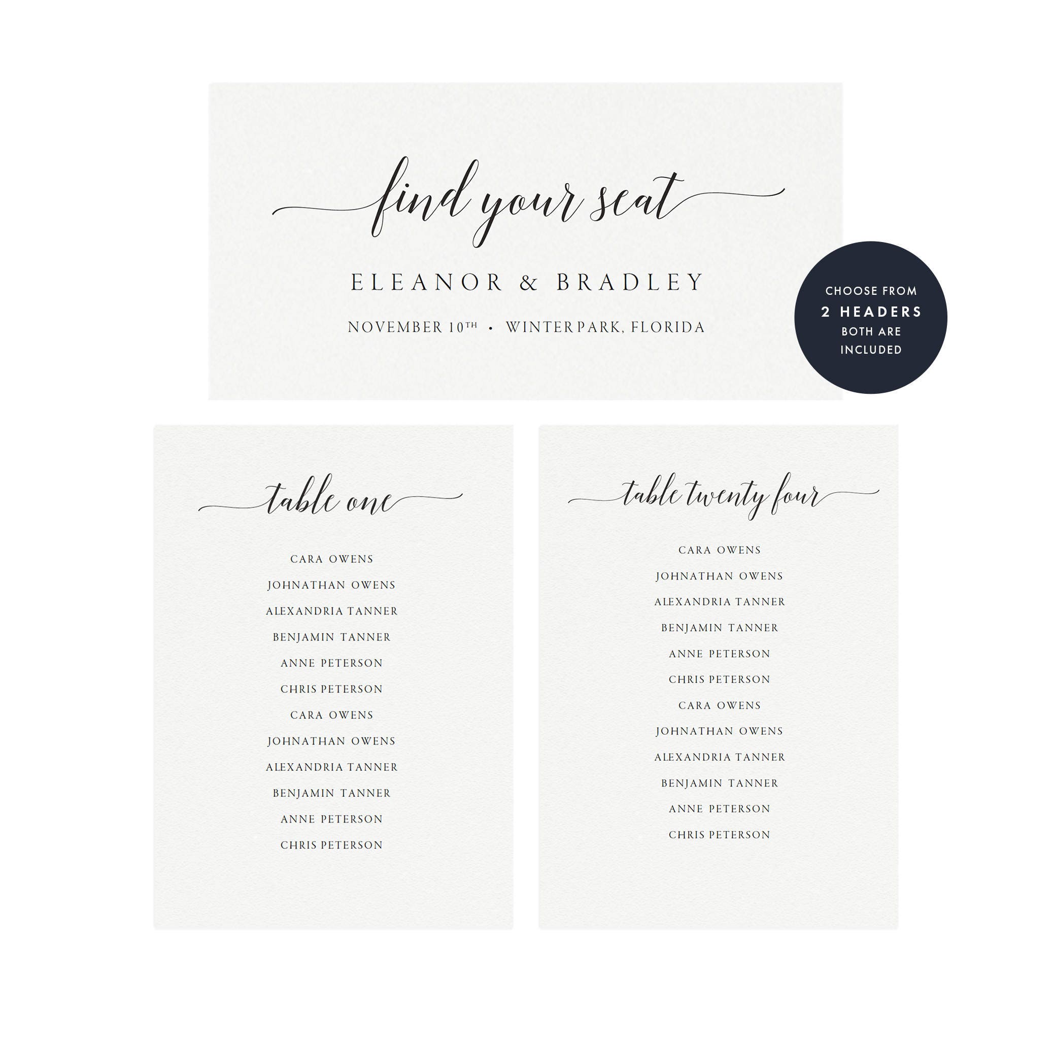 Elegant Wedding Seating Chart Template: Tables 1-30 (Editable PDF)