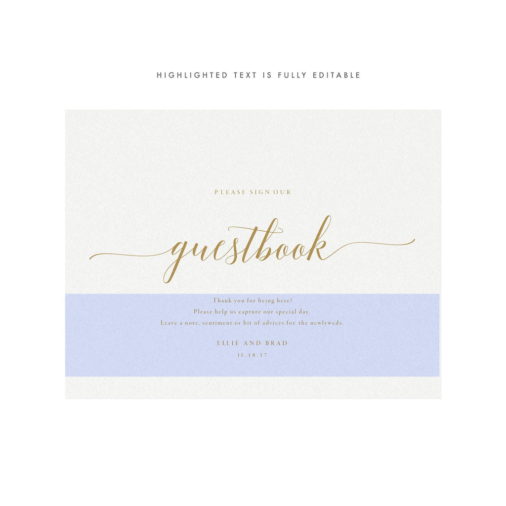 Gold Wedding Guest Book Sign: Adel Printable Template (PDF)