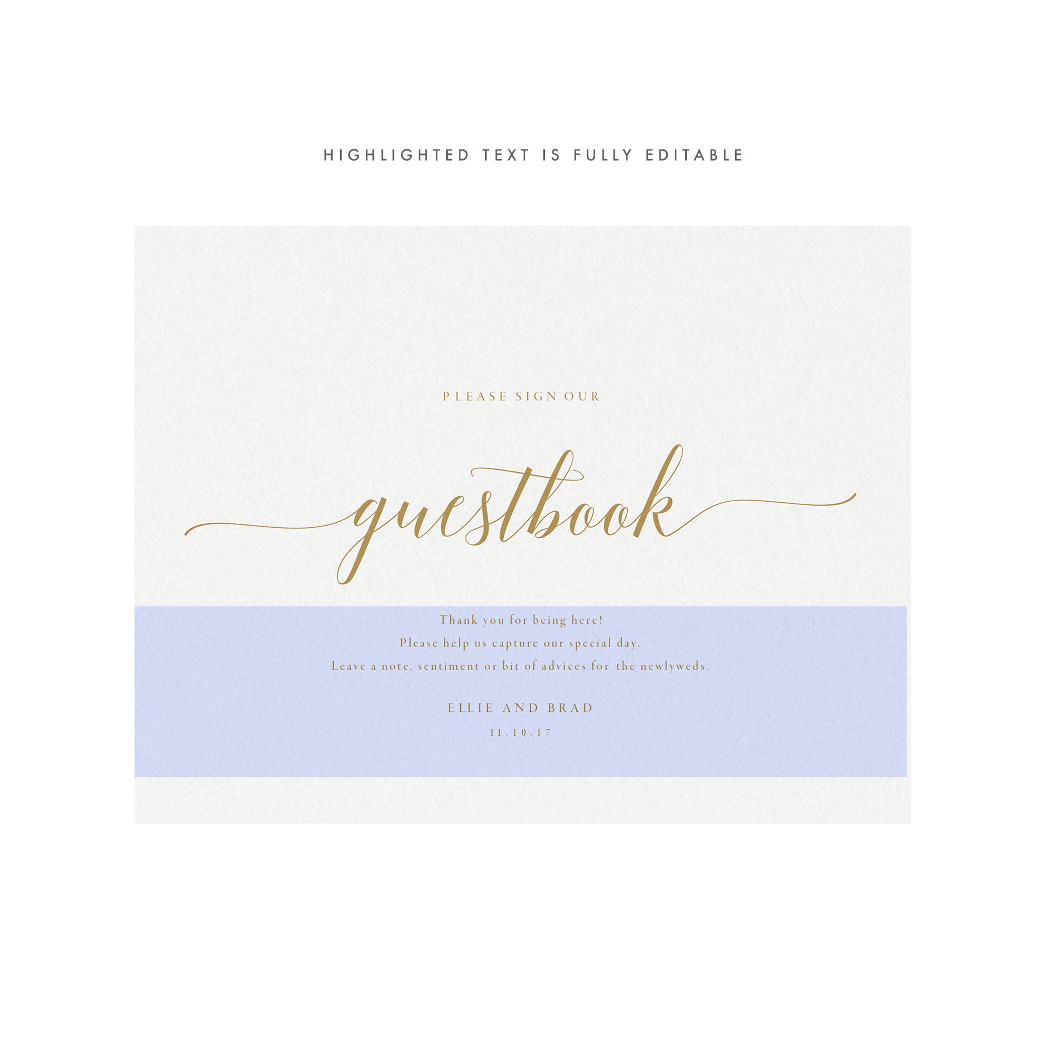 Gold Wedding Guest Book Sign: Adel Printable Template (PDF)