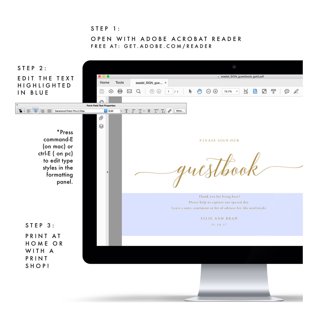 Gold Wedding Guest Book Sign: Adel Printable Template (PDF)