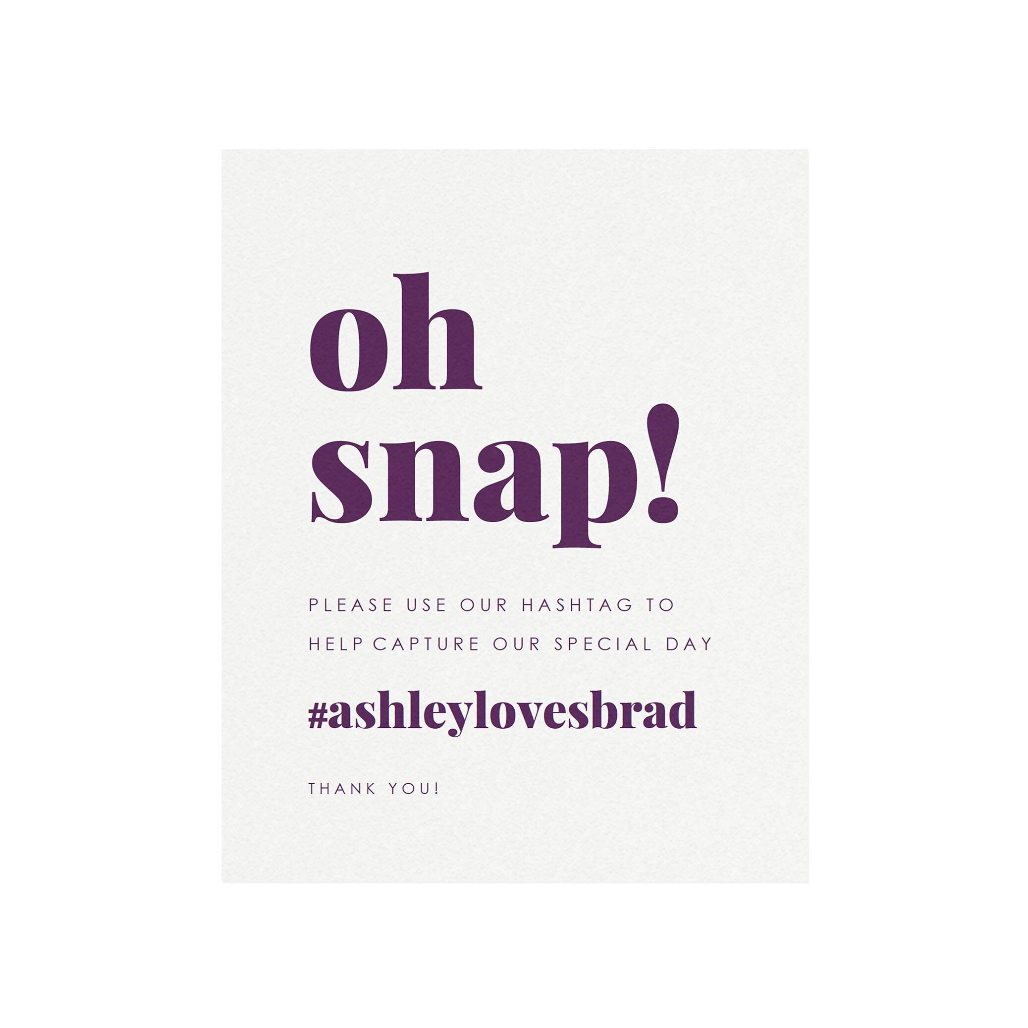 Modern Wedding Social Media Sign: Purple Oh Snap, Fairfax Template (PDF Download)