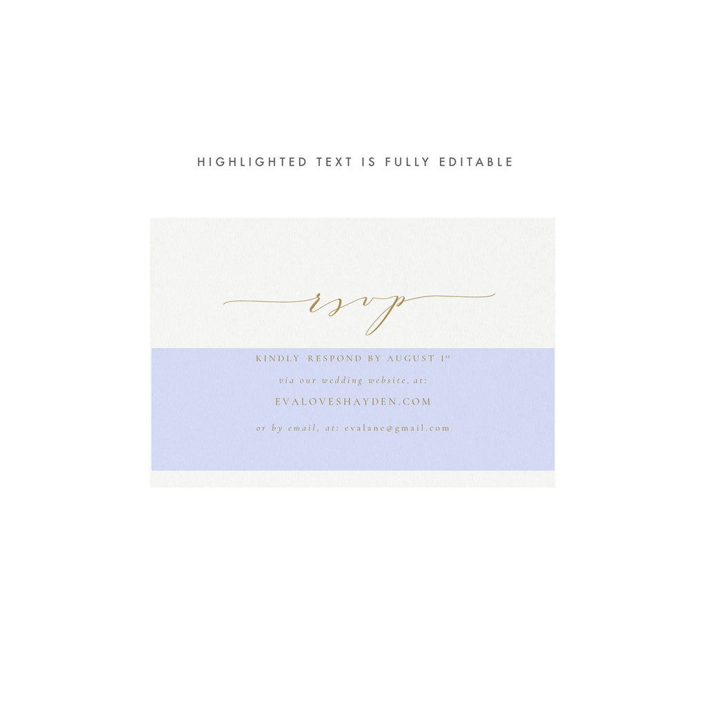 Gold Calligraphy Wedding RSVP Card: Melia Template (PDF Download)