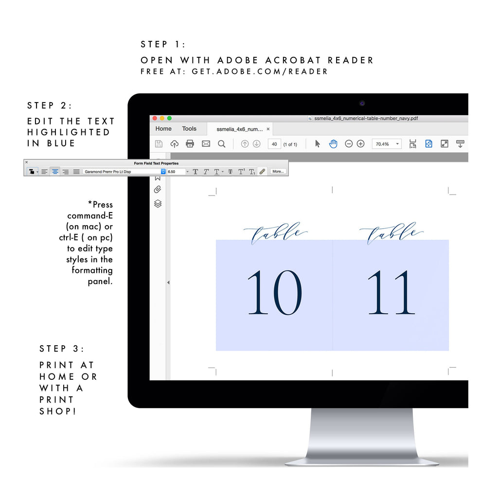 Navy Calligraphy Table Numbers 4x6 Template (PDF Download)
