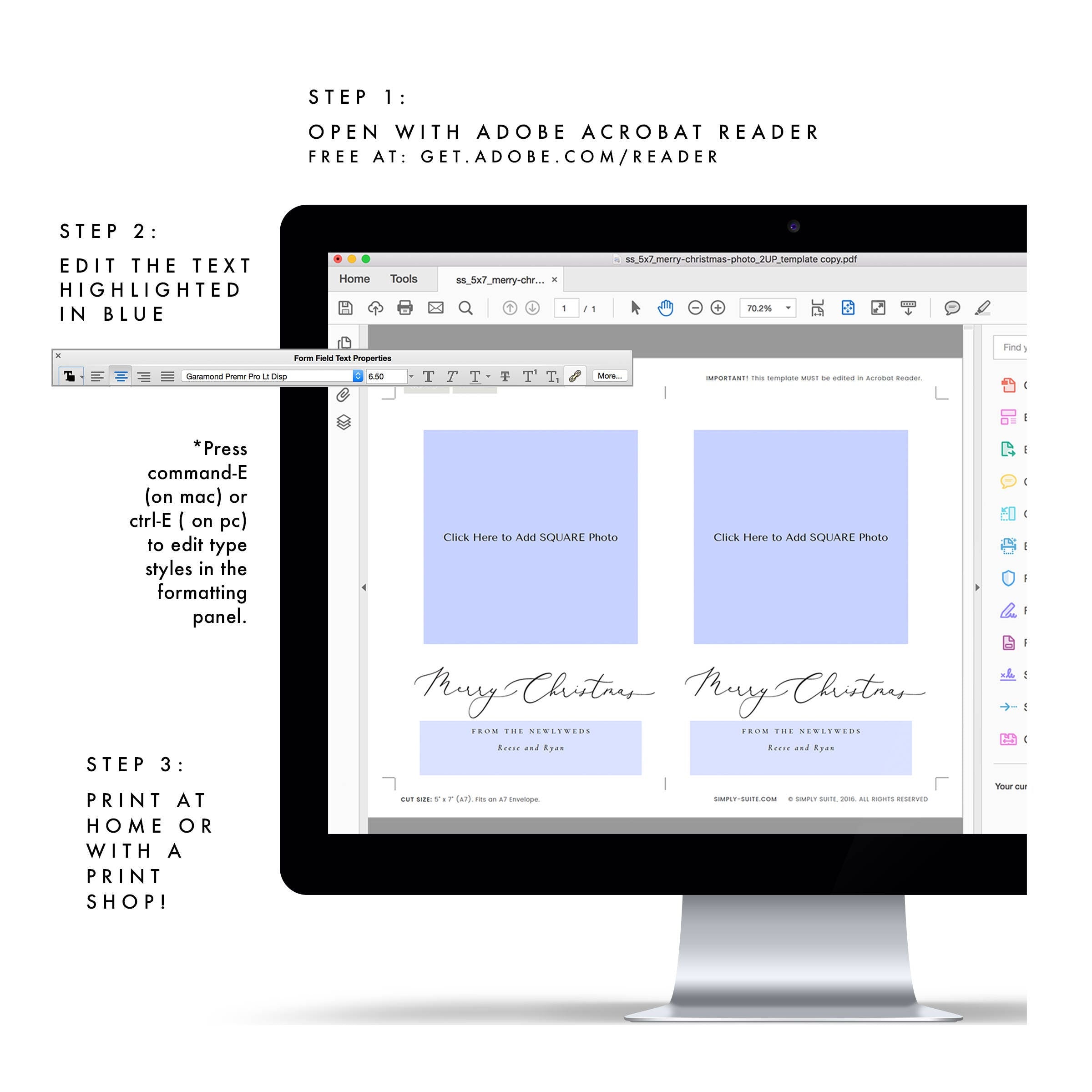 Minimalist Calligraphy Christmas Card Template: Newlyweds Photo (PDF Instant Download)