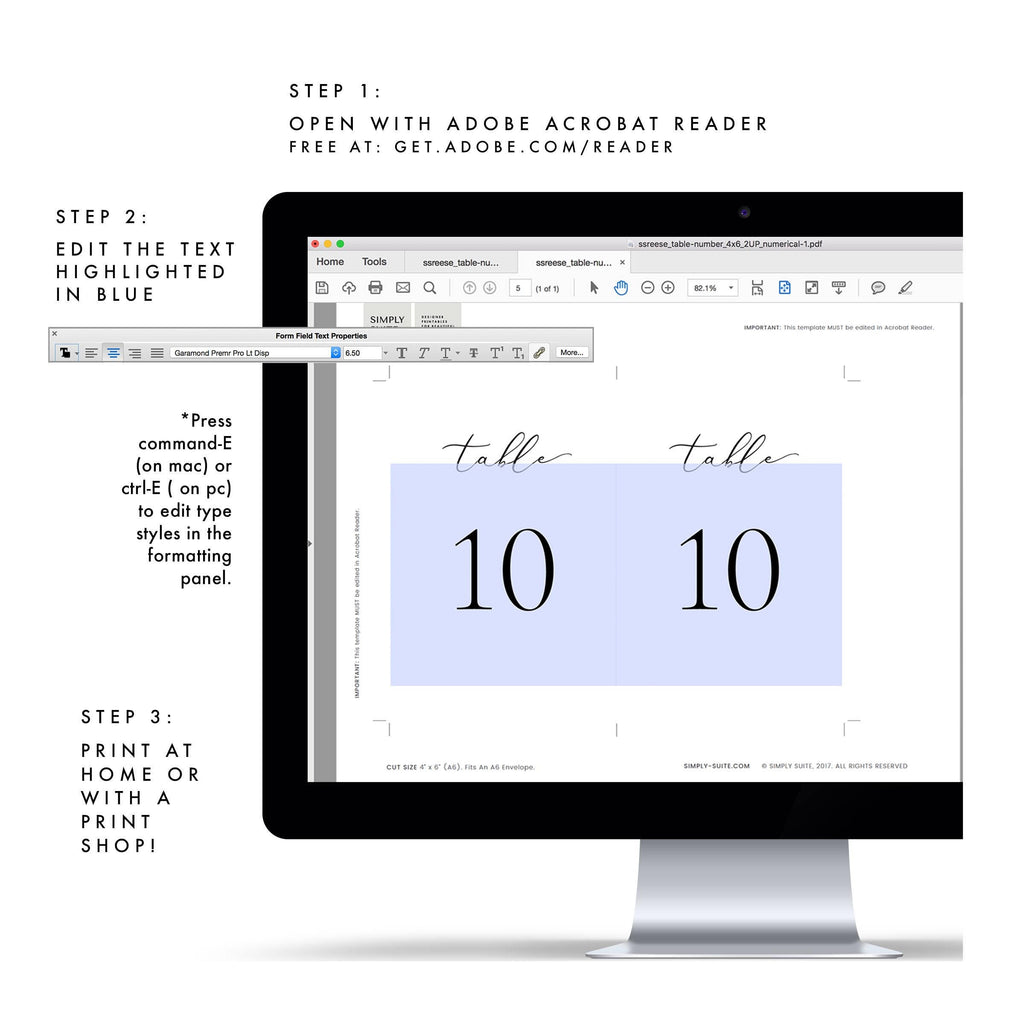 Calligraphy Wedding Table Numbers: Reese Printable Template (PDF)