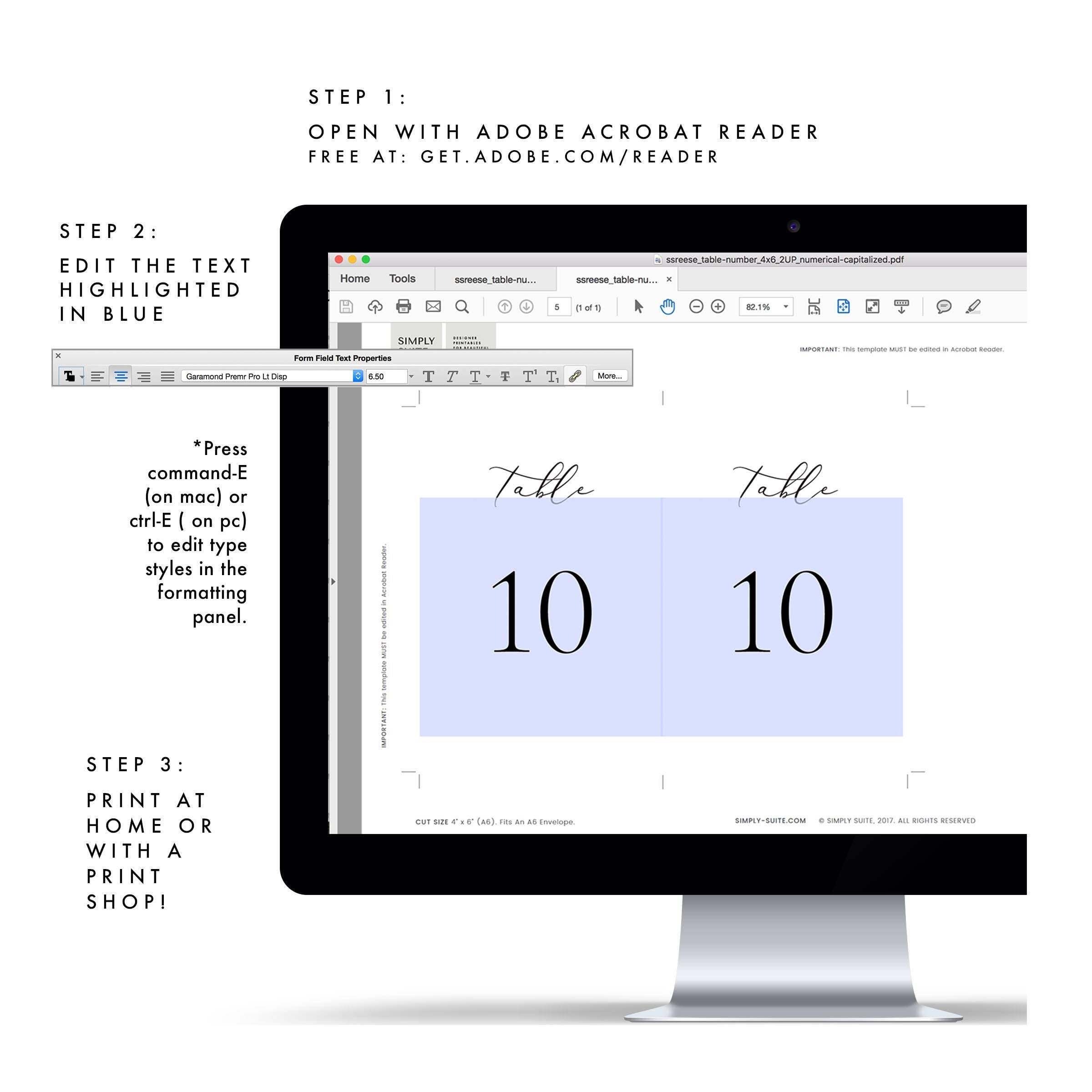 Calligraphy Wedding Table Numbers: 4x6 Printable Template (PDF Instant Download)