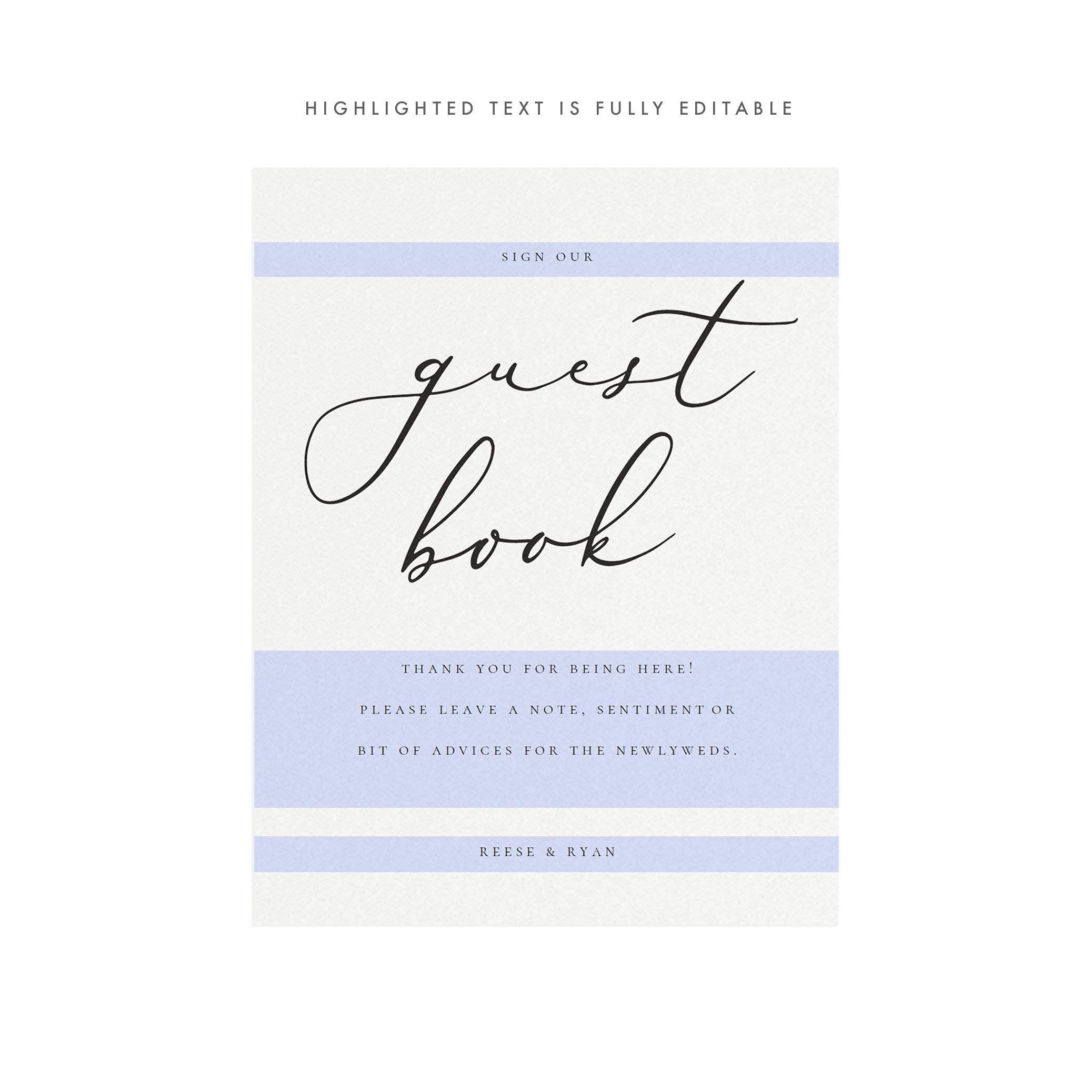 Marlow Guest Book Sign Template: Minimalist Wedding Decor (PDF Instant Download)
