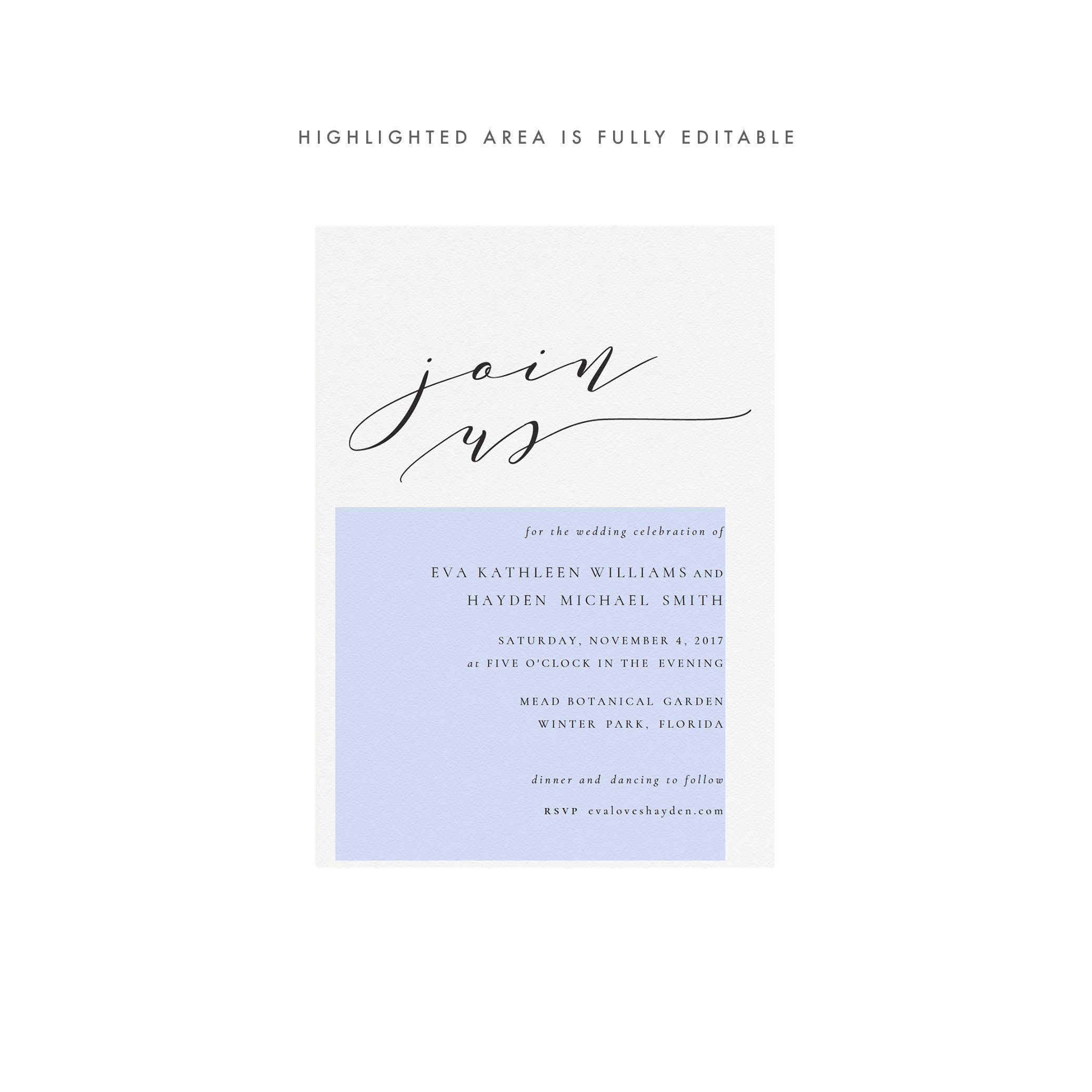 Calligraphy Wedding Invitation: Black, 5x7 Editable Template (PDF)