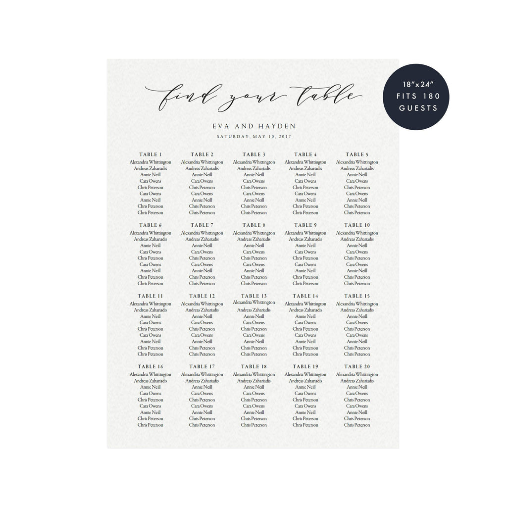 Calligraphy Wedding Seating Chart Template: Melia Design (PDF Download)
