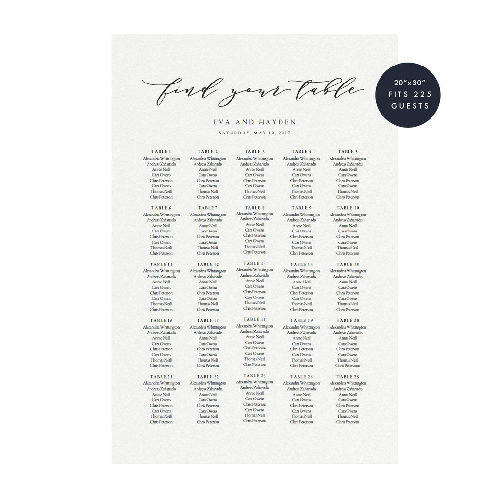 Calligraphy Wedding Seating Chart Template: Melia Design (PDF Download)
