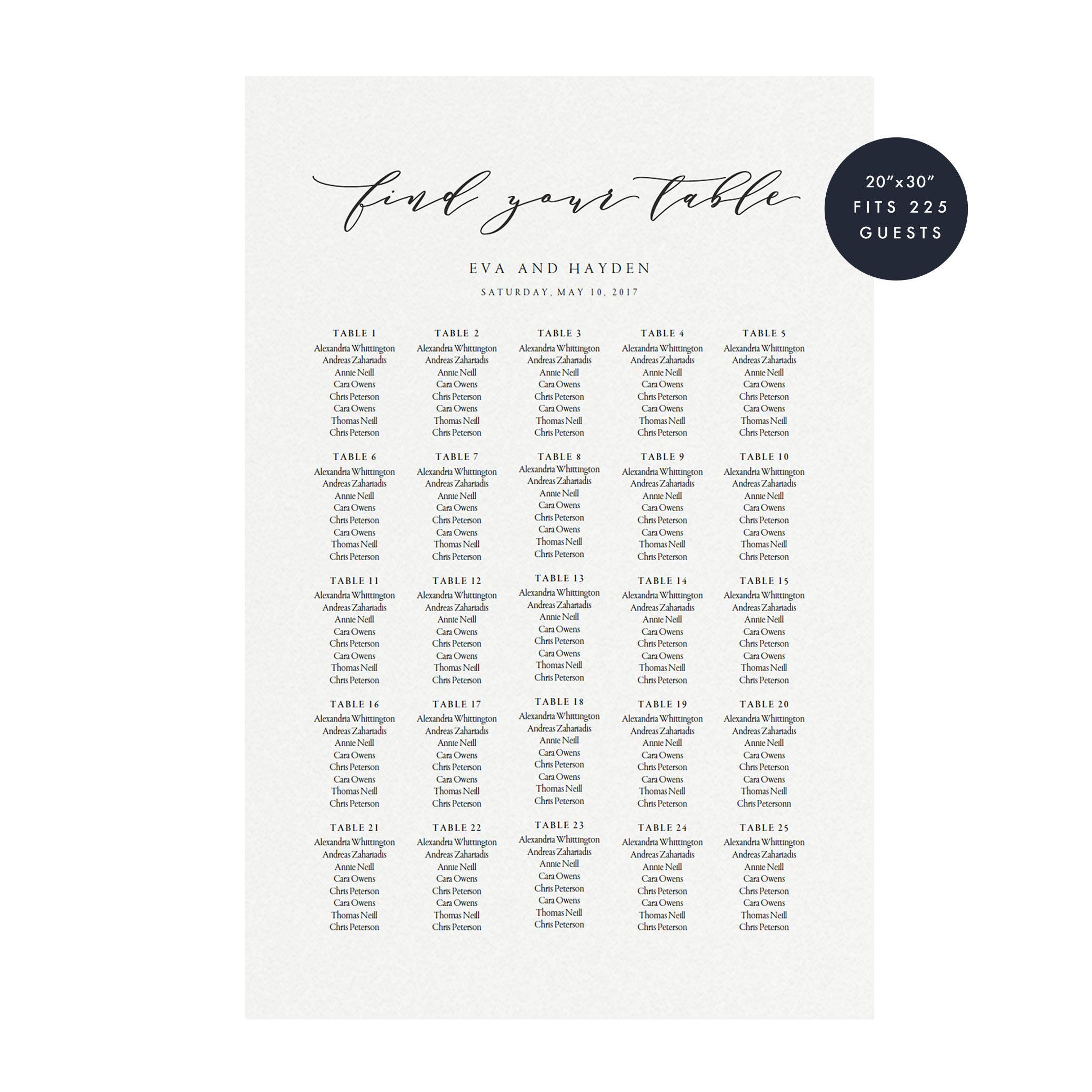 Calligraphy Wedding Seating Chart Template: Melia Design (PDF Download)