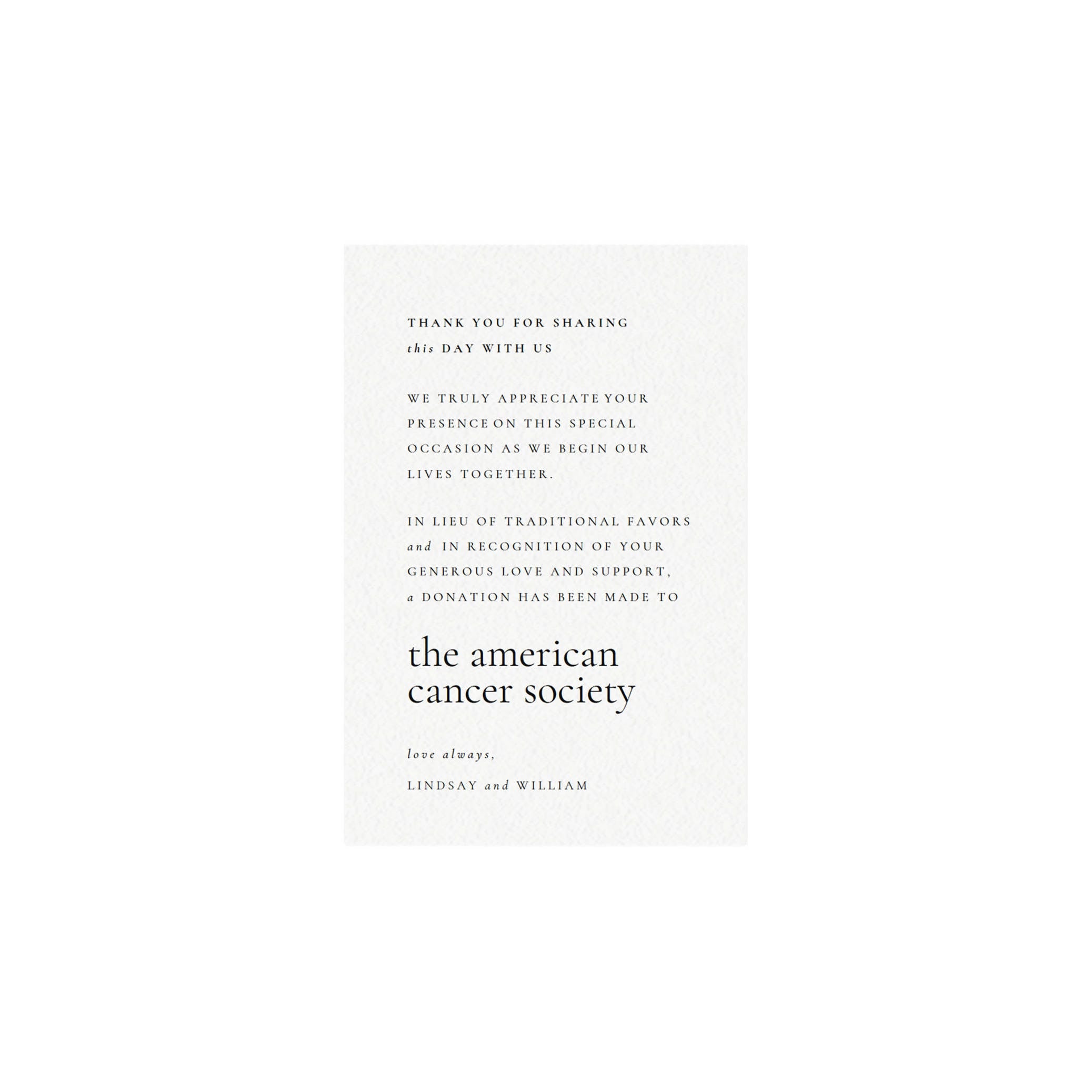 Wedding Donation Sign: In Lieu of Favors Card (PDF Instant Download)