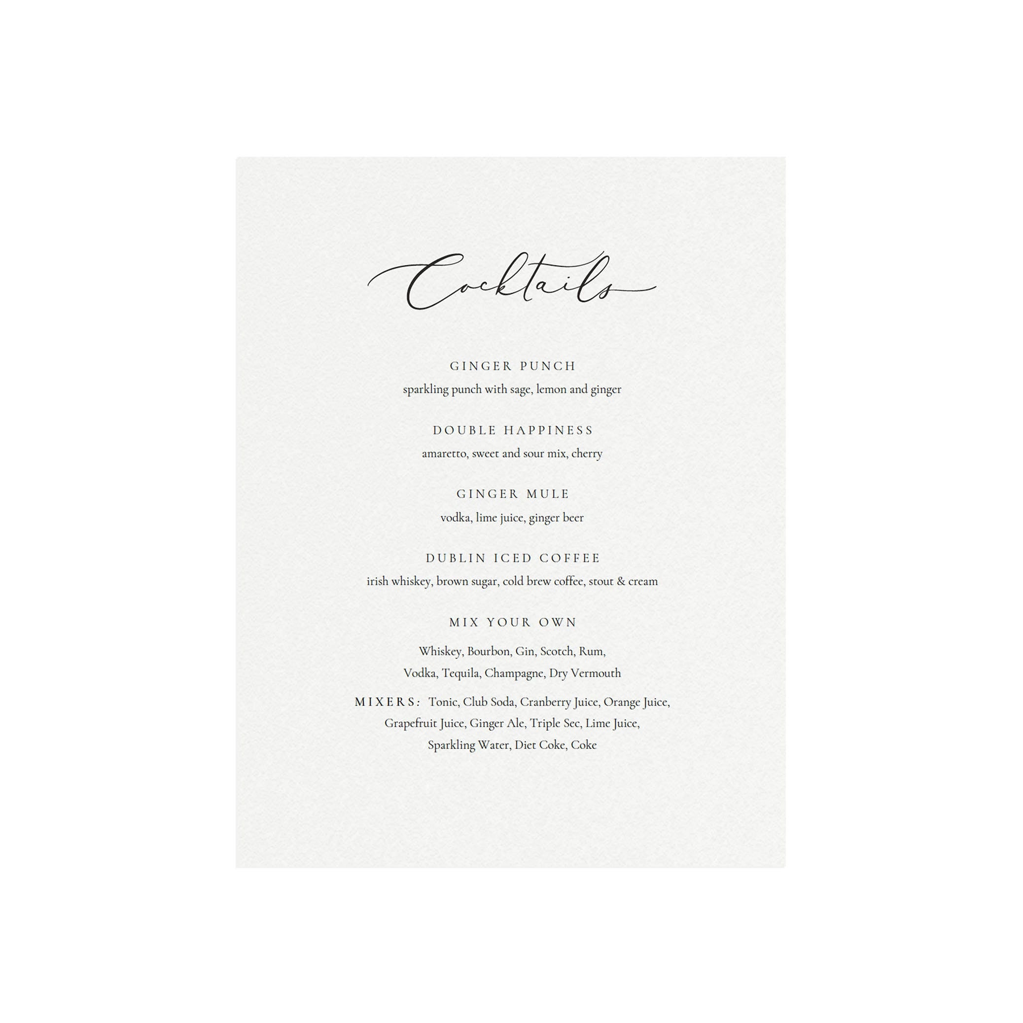 Calligraphy Cocktails Menu Sign: Wedding Bar Printable (PDF Download)