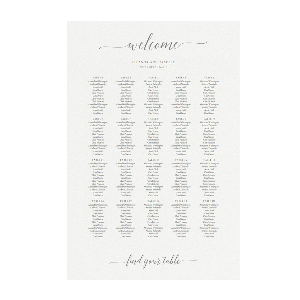 Gray Calligraphy Wedding Seating Chart Template (PDF Instant Download)