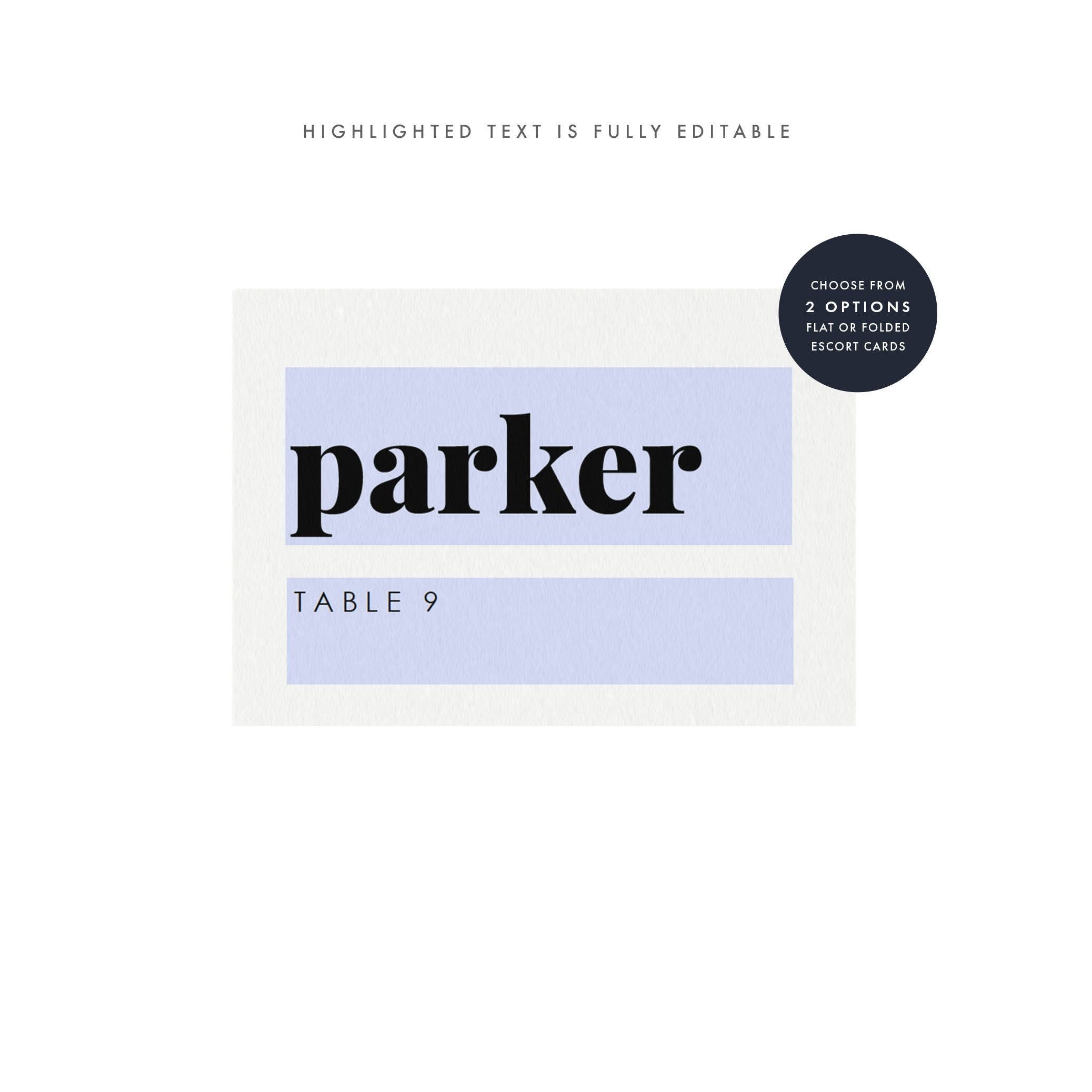 Fairfax: 3.5x5 Flat AND Folded Tent Escort Card Template, Escort Card, Modern, Table Number Simply Editable Place Card, PDF Instant Download