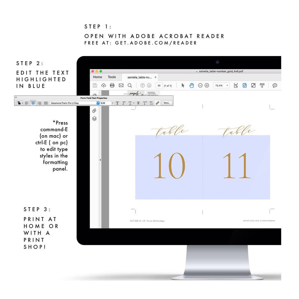 Gold Calligraphy Wedding Table Numbers: Melia Printable (PDF)
