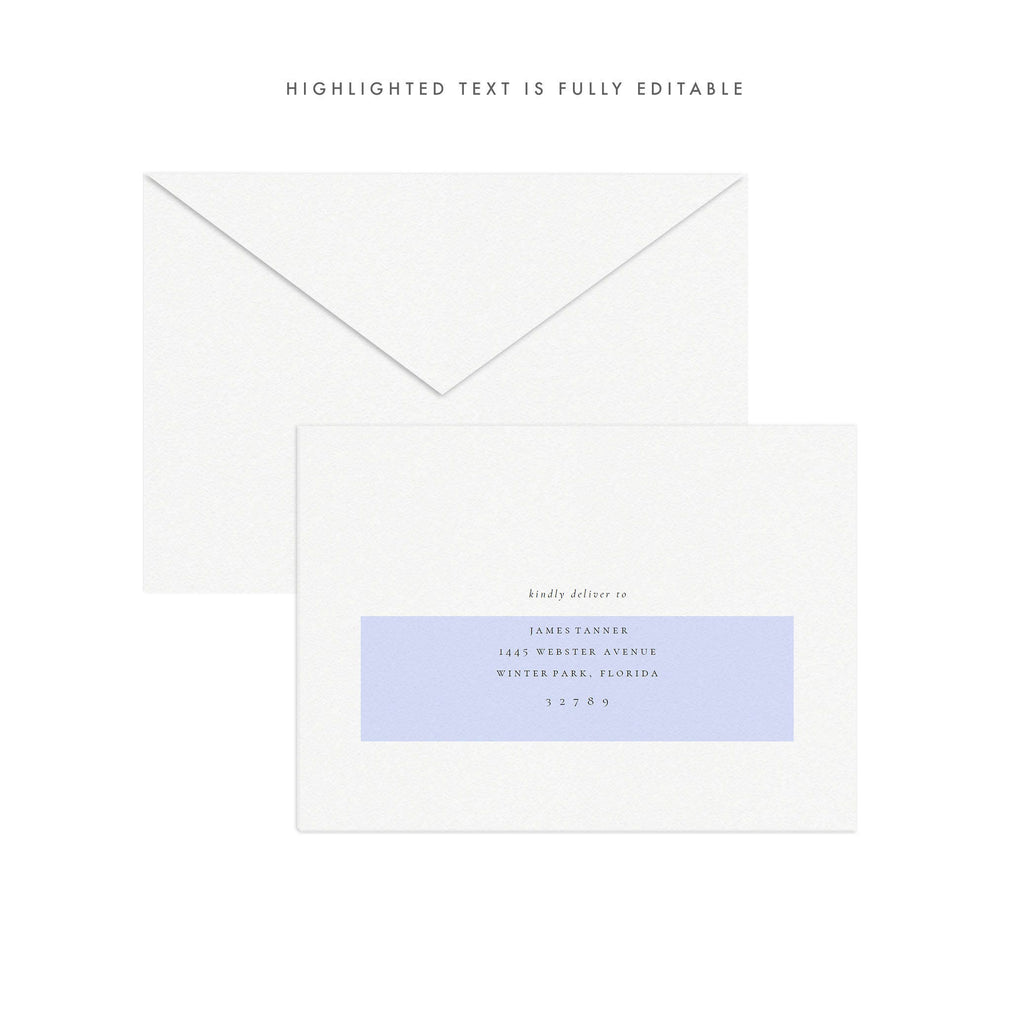 Gwen Minimalist Envelope Template: A6, 4Bar, RSVP Card (PDF Download)