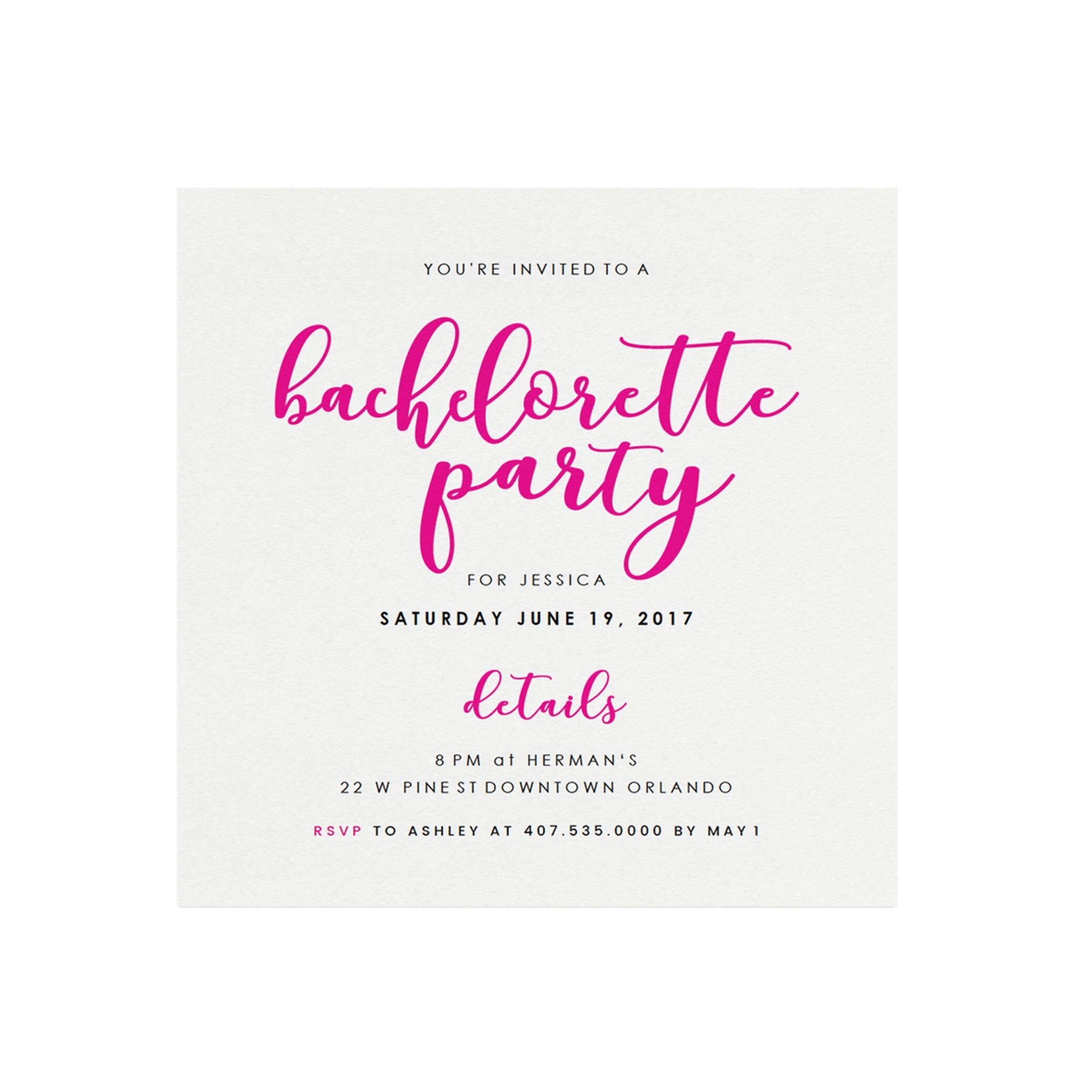 Pink Calligraphy Bachelorette Party Invitation Template (PDF Instant Download)