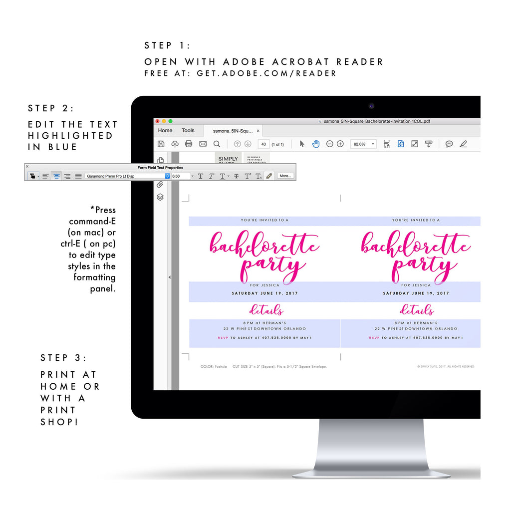 Pink Calligraphy Bachelorette Party Invitation Template (PDF Instant Download)