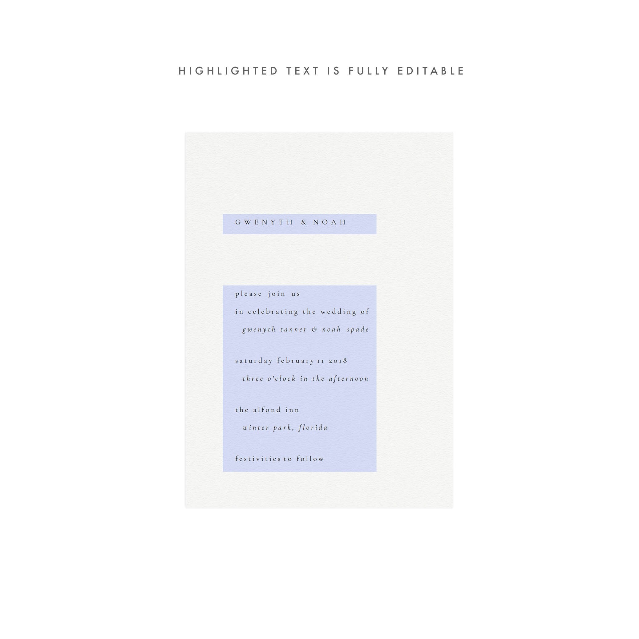 Minimalist Wedding Invitation Template: Gwen 5x7 (Editable PDF)