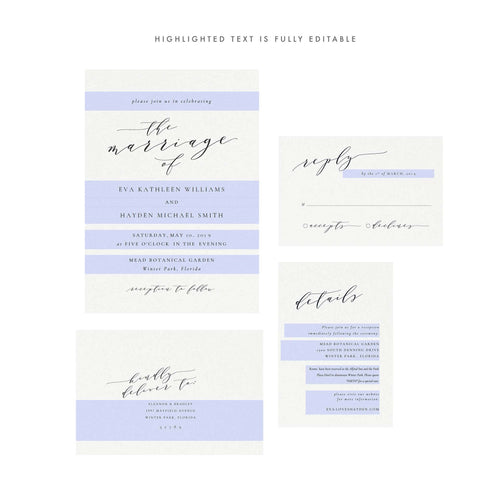 Black Calligraphy Wedding Invitation Set: 'Melia' Editable Template (PDF)