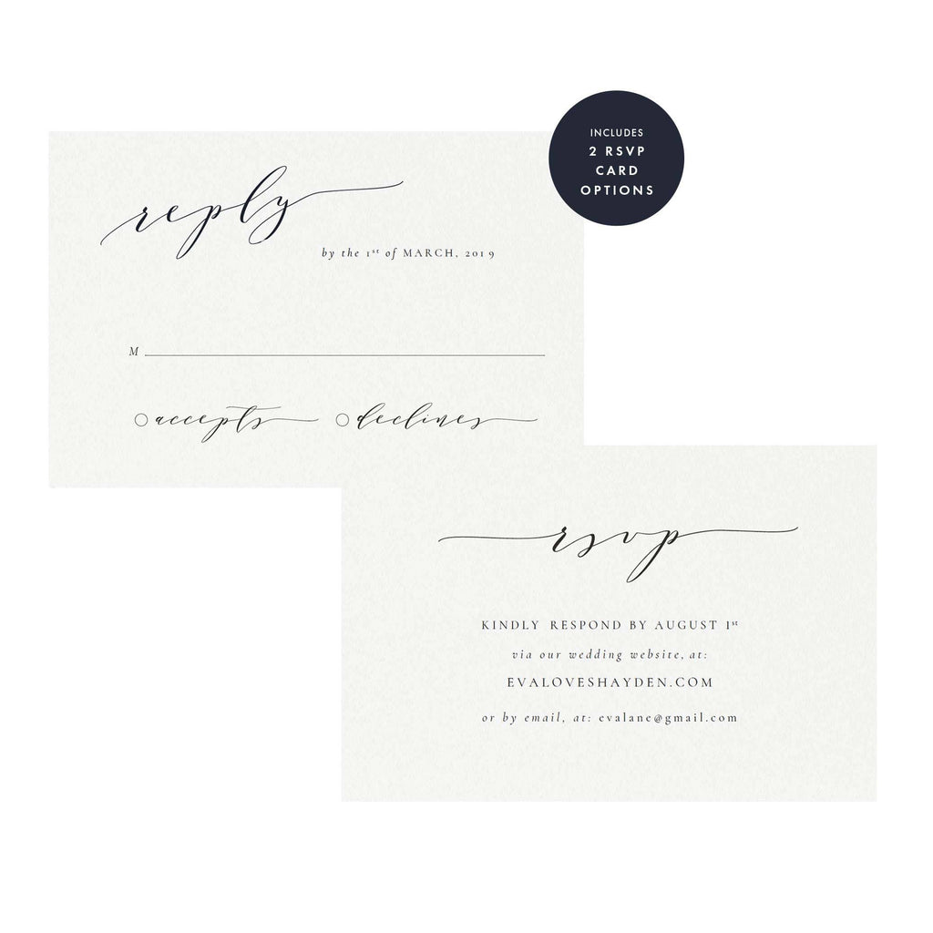 Black Calligraphy Wedding Invitation Set: 'Melia' Editable Template (PDF)
