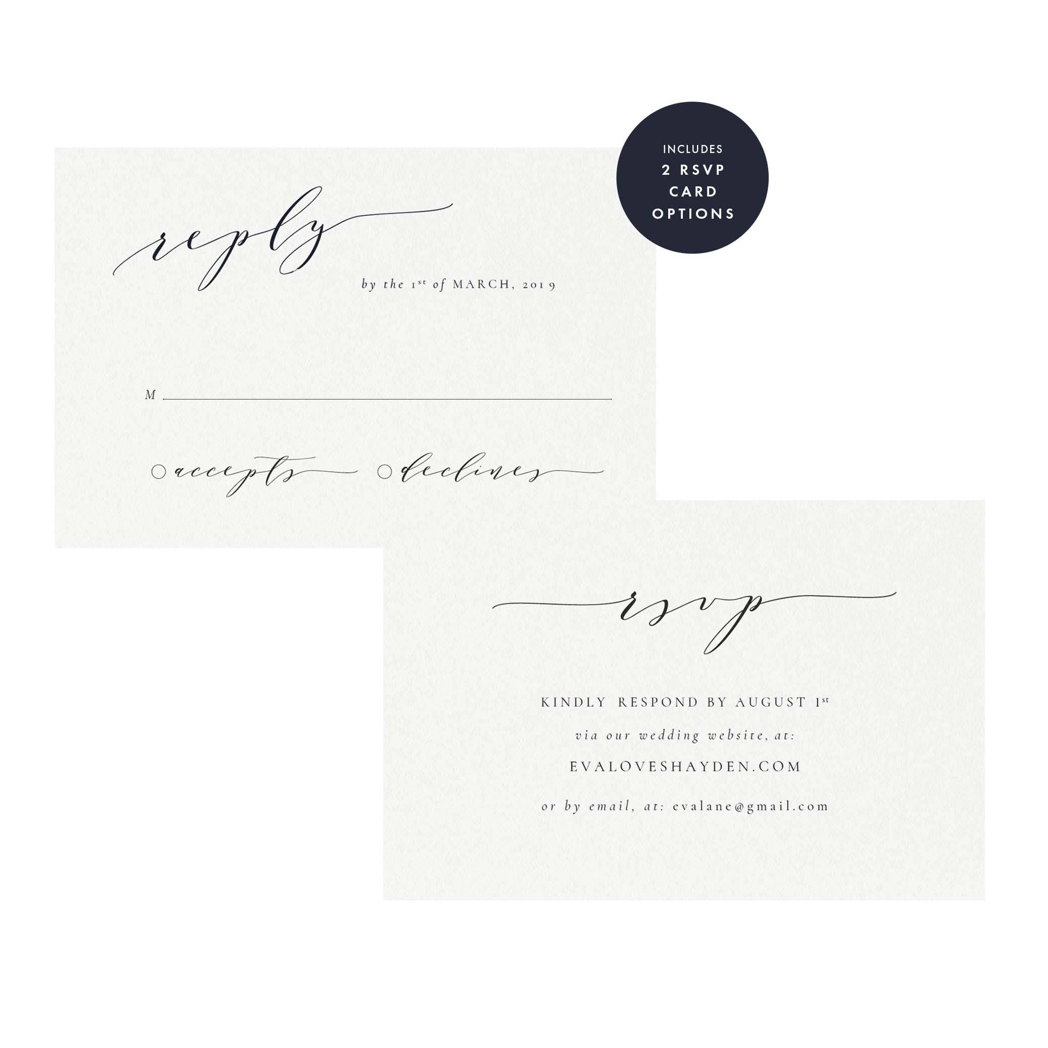 Black Calligraphy Wedding Invitation Set: 'Melia' Editable Template (PDF)