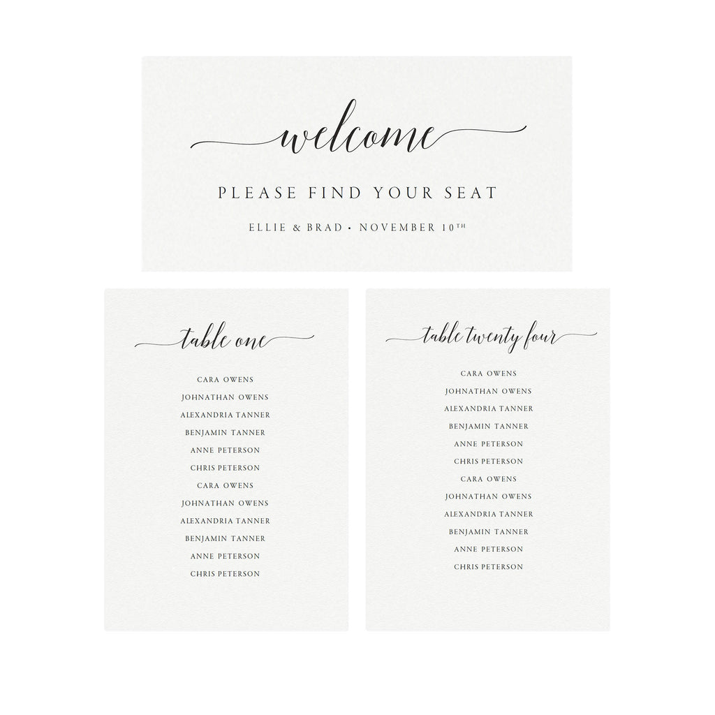 Elegant Wedding Seating Chart Template: Tables 1-30 (Editable PDF)