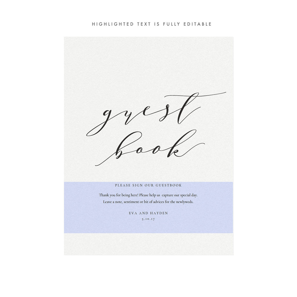 Wedding Guest Book Sign: Melia Portrait Template (PDF Instant Download)