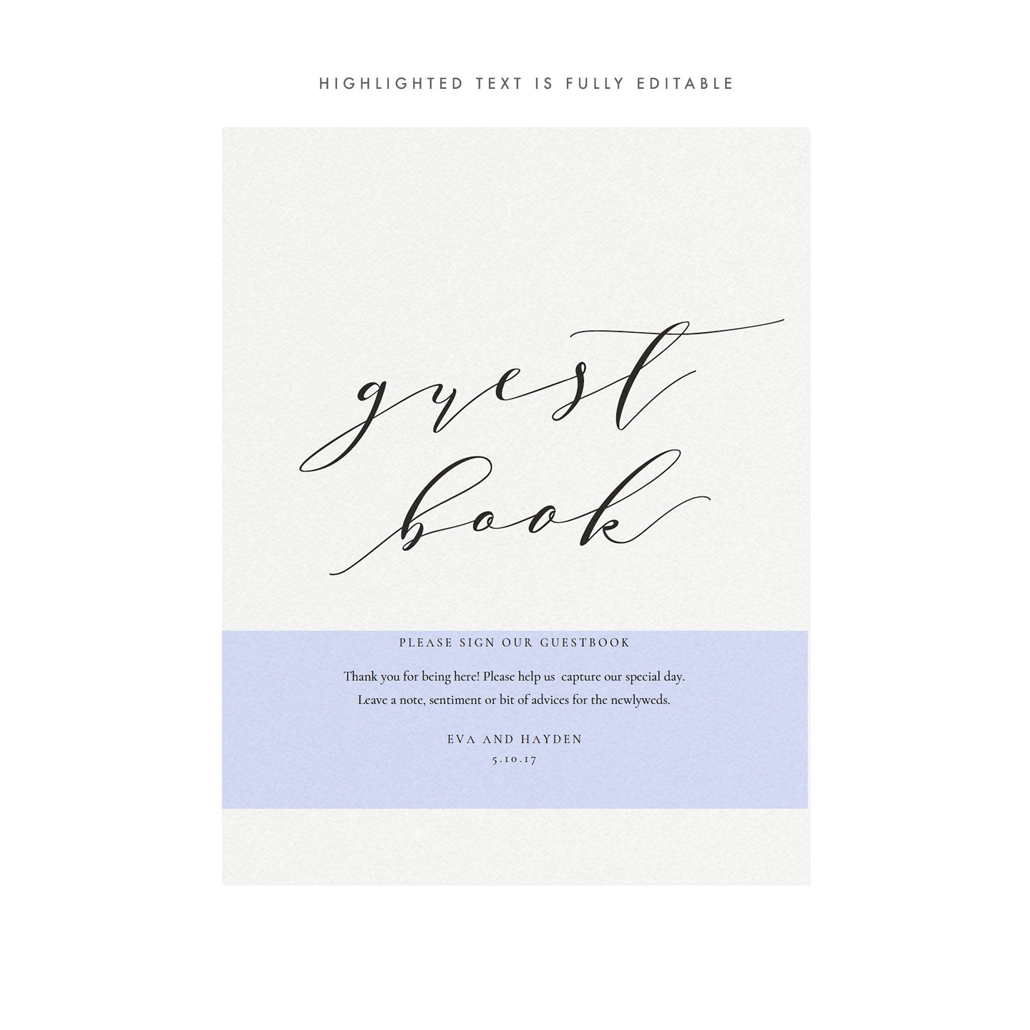 Wedding Guest Book Sign: Melia Portrait Template (PDF Instant Download)