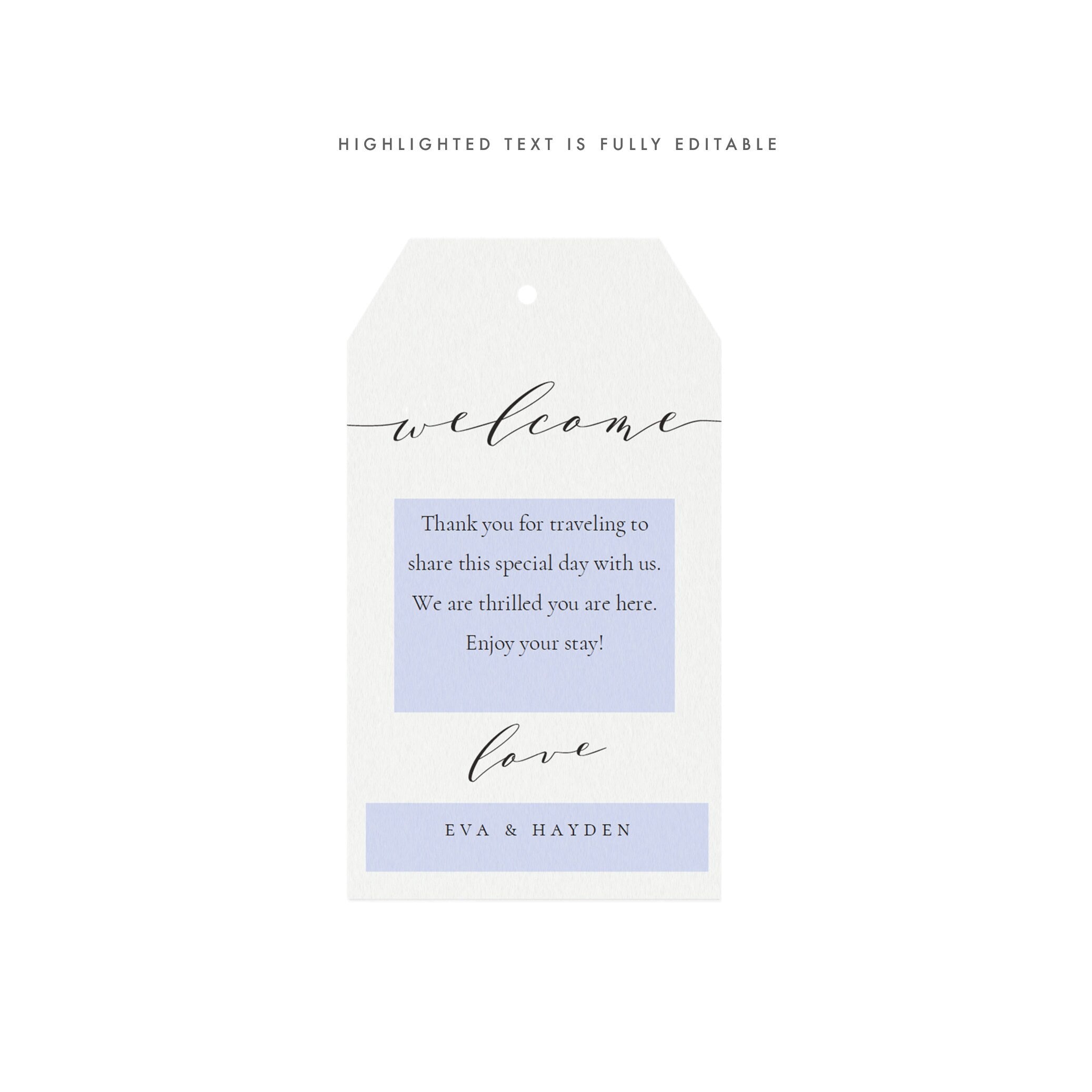 Calligraphy Wedding Welcome Tag Template: Melia, Gift Bag (PDF Instant Download)