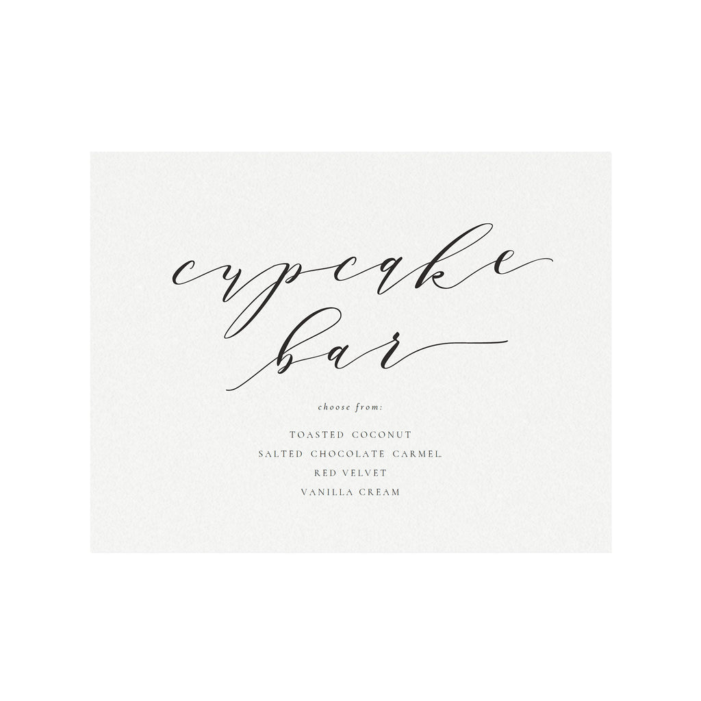 Calligraphy Cupcake Bar Sign: Wedding Dessert Menu (PDF Download)