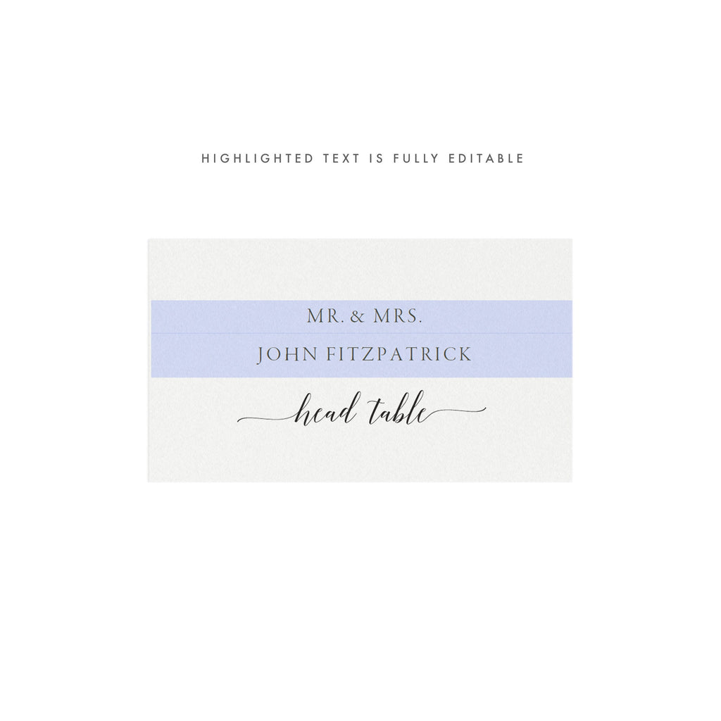 Classic Wedding Place Card Template: Editable PDF, Flat or Folded (Instant Download)