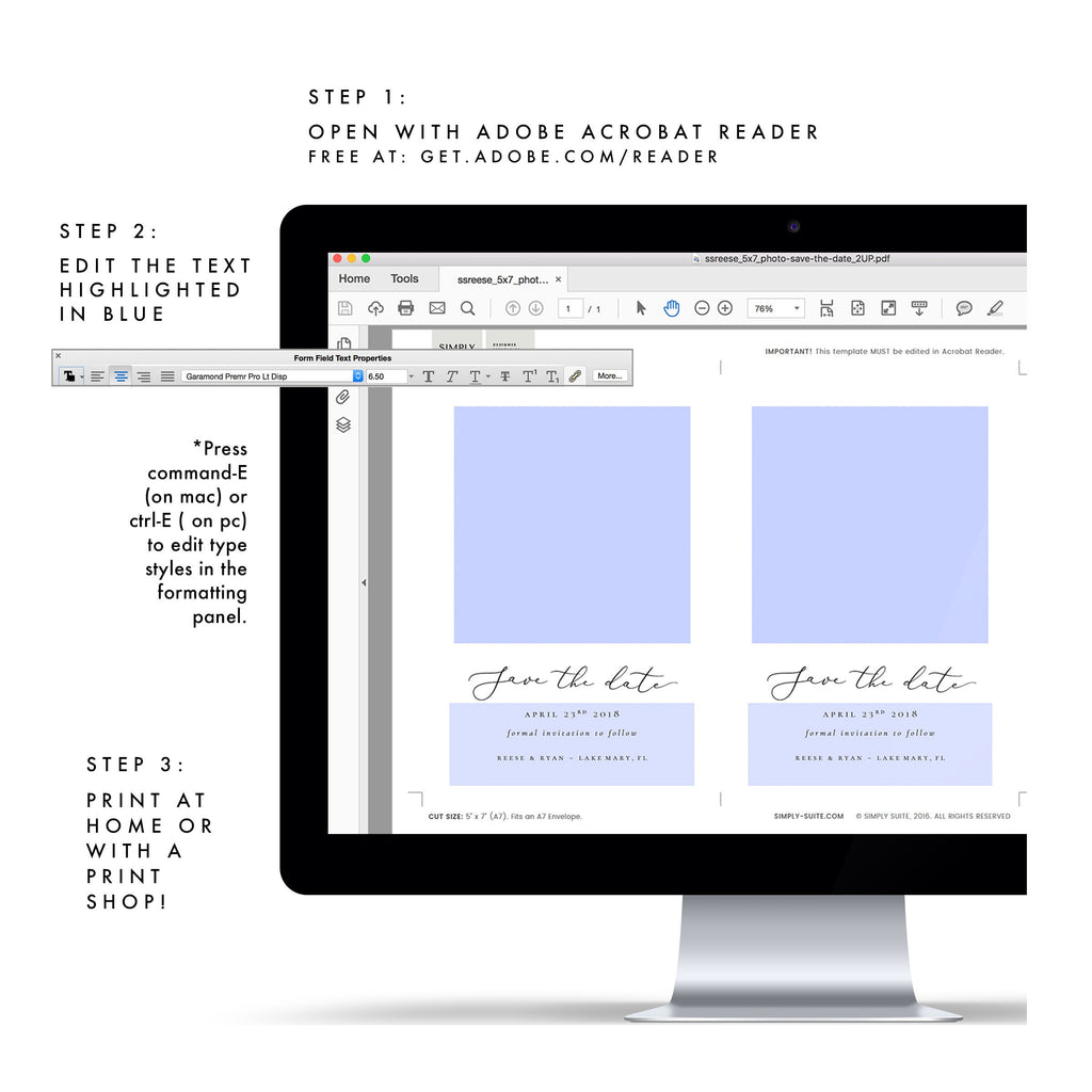 Minimalist Calligraphy Photo Save the Date Template (PDF Download)