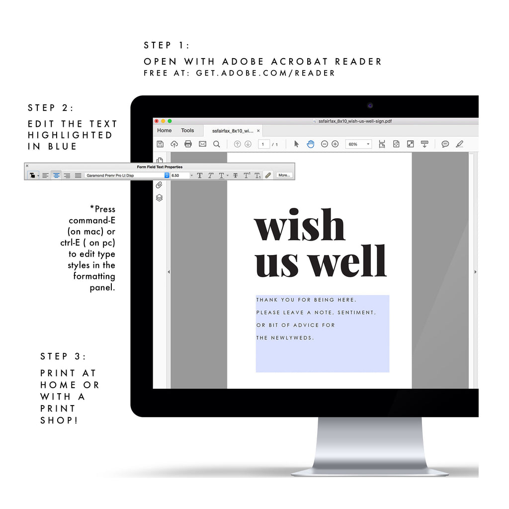 Fairfax Wish Us Well Wedding Sign: Modern Serif (PDF Template)