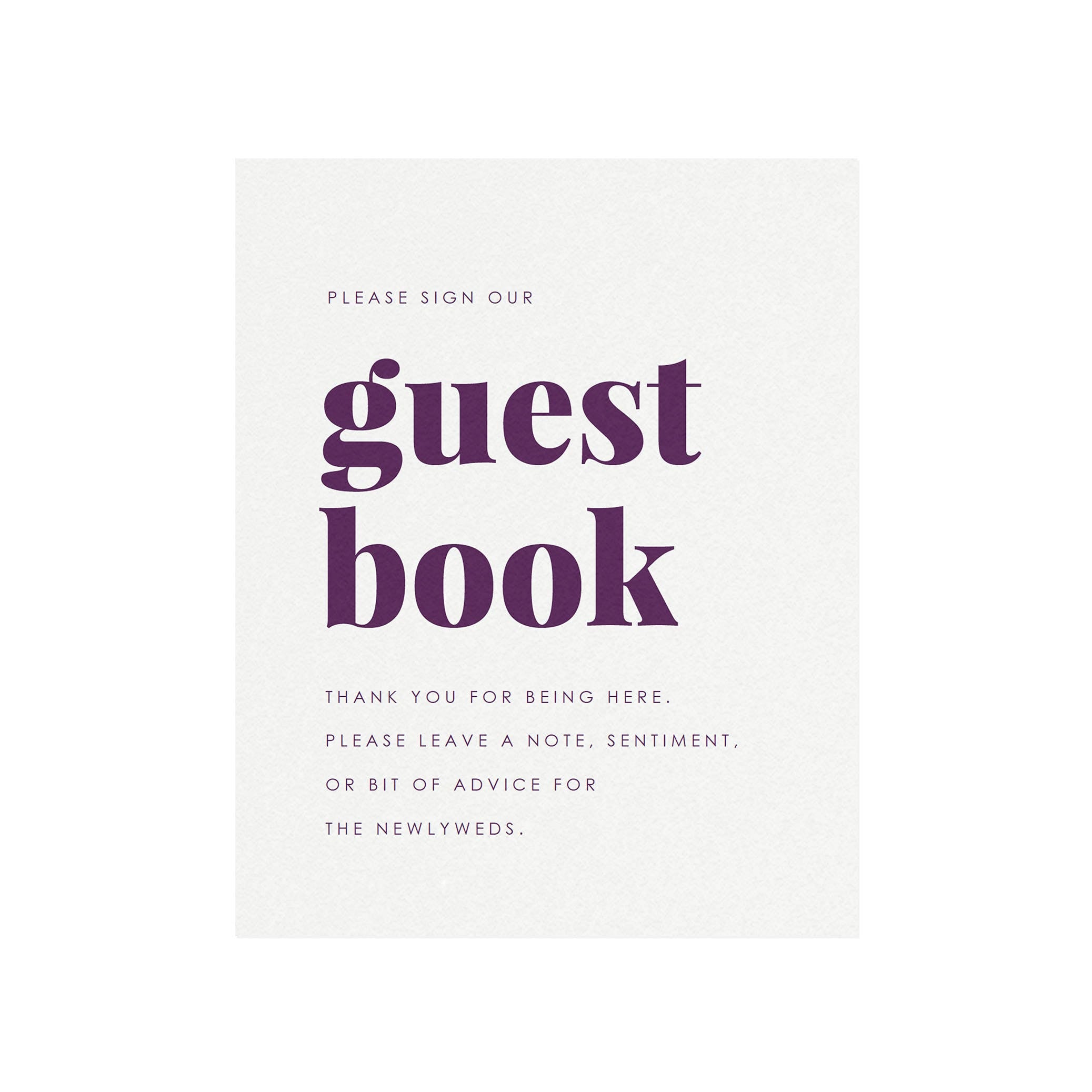 Fairfax Purple Guest Book Sign: Modern Minimalist Wedding (PDF Template)