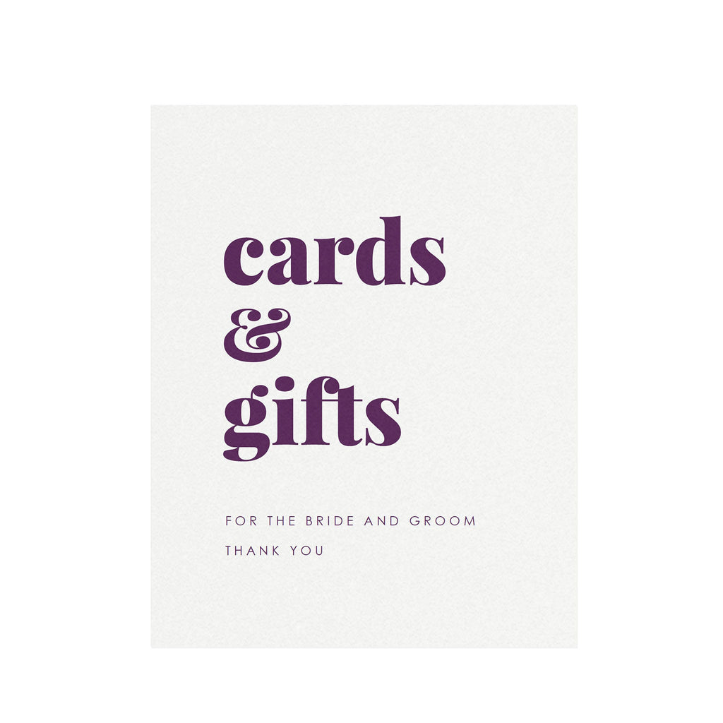 Purple Cards and Gifts Wedding Sign: Modern Minimalist Decor (PDF Download)
