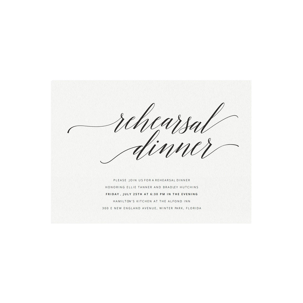 Elegant Calligraphy Rehearsal Dinner Invitation Template (PDF)